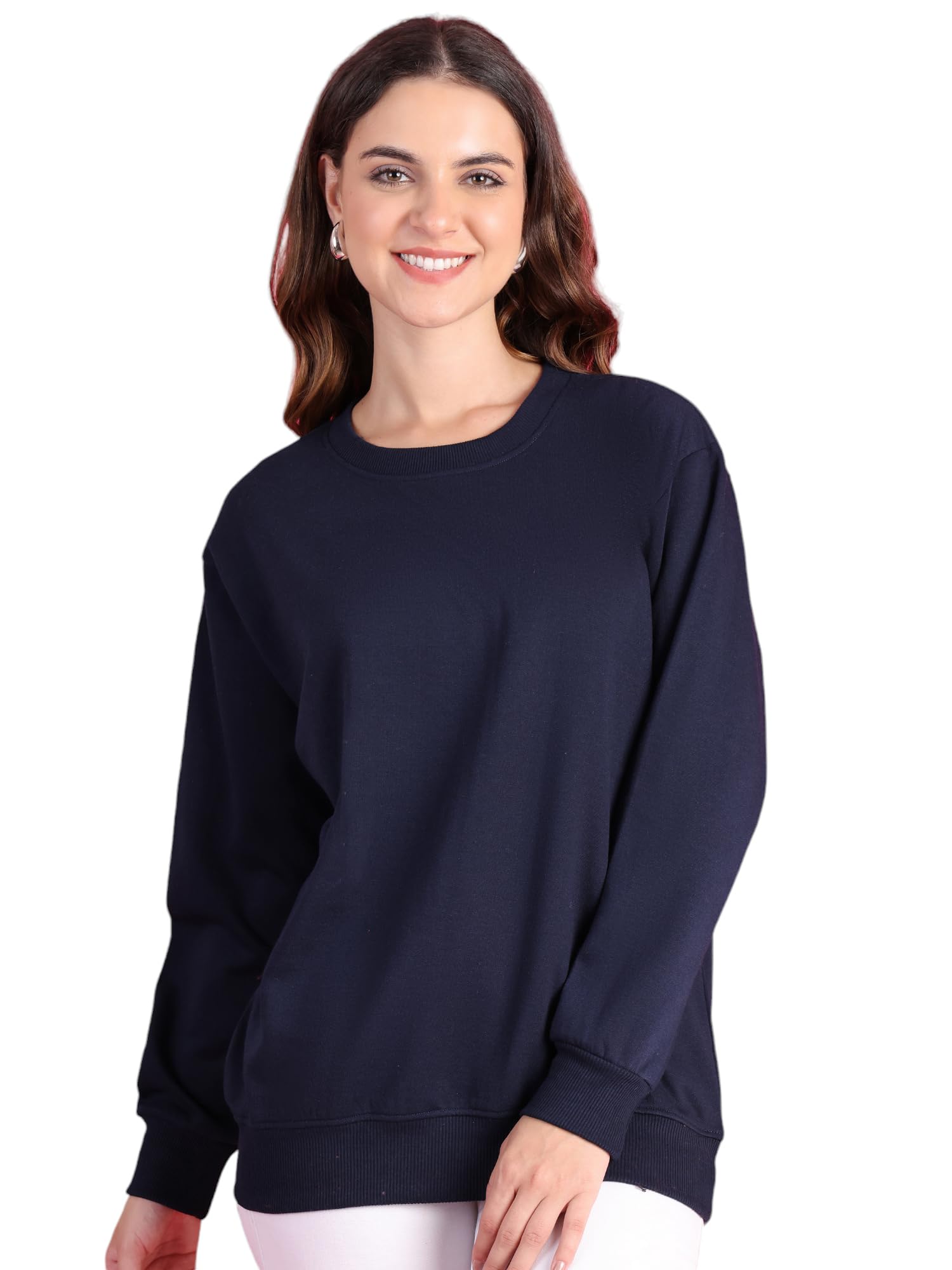 Mack Jonney Fleece Regular Fit Solid Crew Neck Sweatshirt for Women-MACK640137