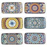 glowworm Ceramic Salad Plates Set of 6, 8.5 Inch Rectangular Appetizer Plates for Sushi, Dessert,...