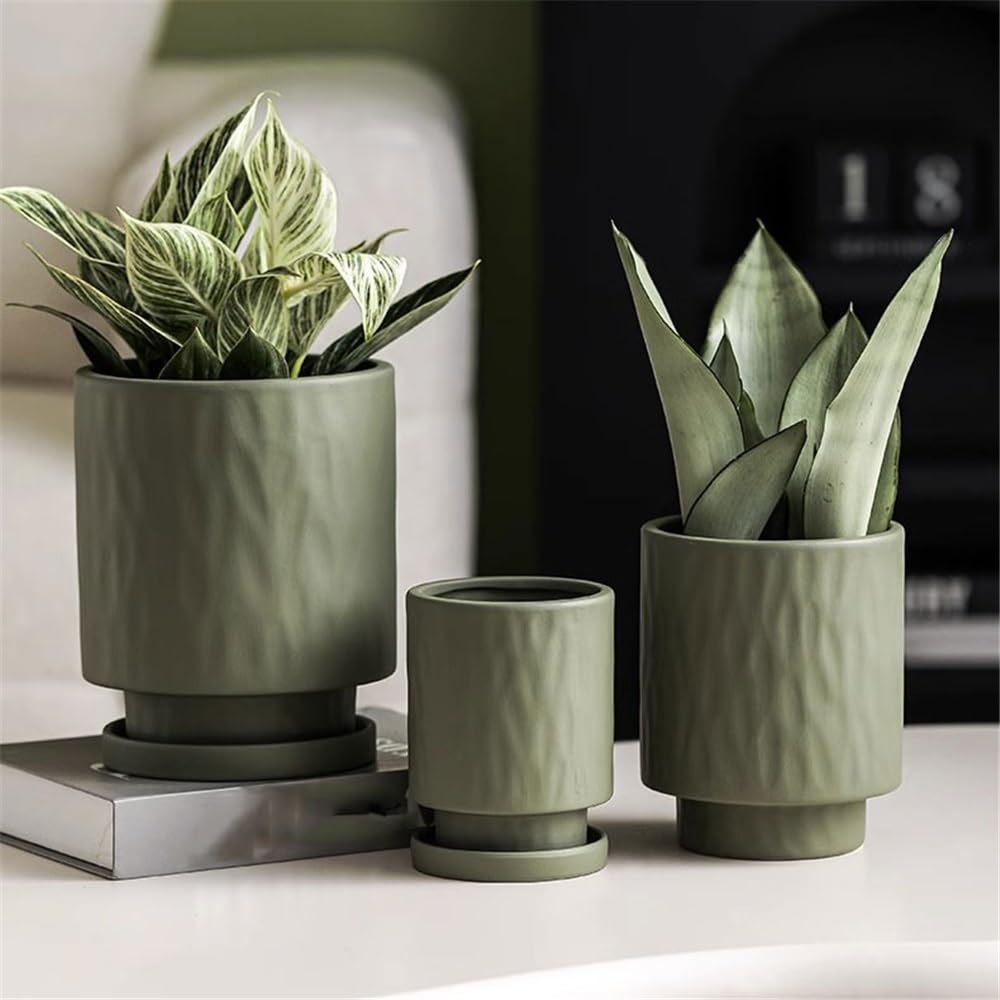 Doniczka Zielona ceramiczna donica na stół, z otworami drenażowymi, tekstura wypukłości, donica na rośliny, do dekoracji balkonu, salonu, sypialni, kuchni, ogrodu (3 rozmiary) Doniczki(Średni)