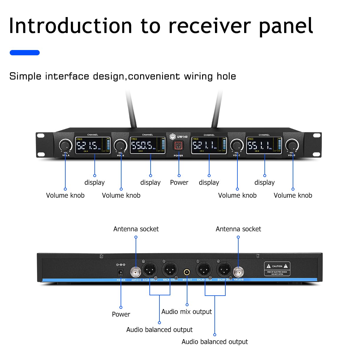 W IN-MIX UW140 bezprzewodowy system mikrofonowy, 4-kanałowy bezprzewodowy zestaw mikrofonów UHF z czterema mikrofonami ręcznymi, regulowana częstotliwość, duży zasięg, 79 m, idealny do kościoła