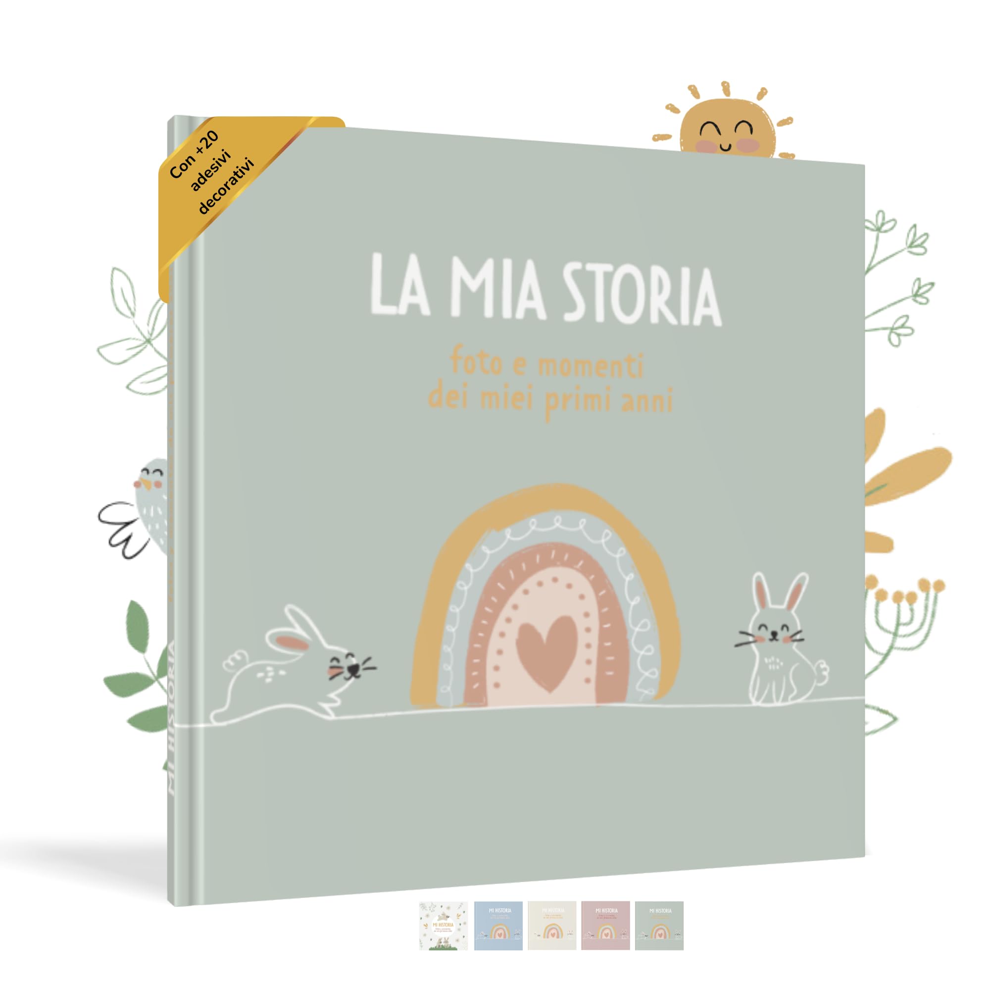 HuBorns - Album Nascita Bambina e Bambino per Incollare Foto e Scritte con +50 Pagine e Adesivi, Album Fotografico Neonato per il Primo Anno fino a 5 Anni, Ideale per Regalo Nascita