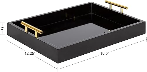 Miniatura 2 de Kate and Laurel Lipton - Bandeja decorativa moderna rectangular 16.5 x 12.25 negro y oro elegante bandeja de servicio para almacenamiento
