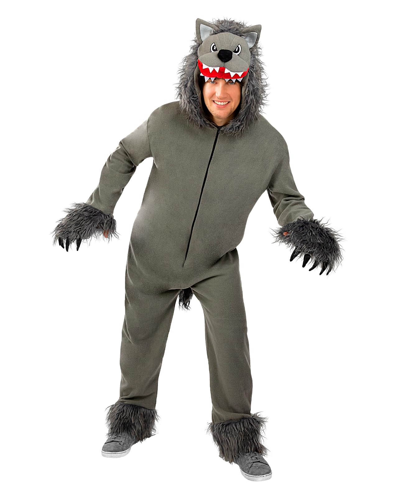 Funidelia Disfraz de lobo gris para hombre y mujer, Animales, Incluye mono y pieza para la cabeza - Traje para adultos para fiestas, Carnaval y Halloween, Talla S-M