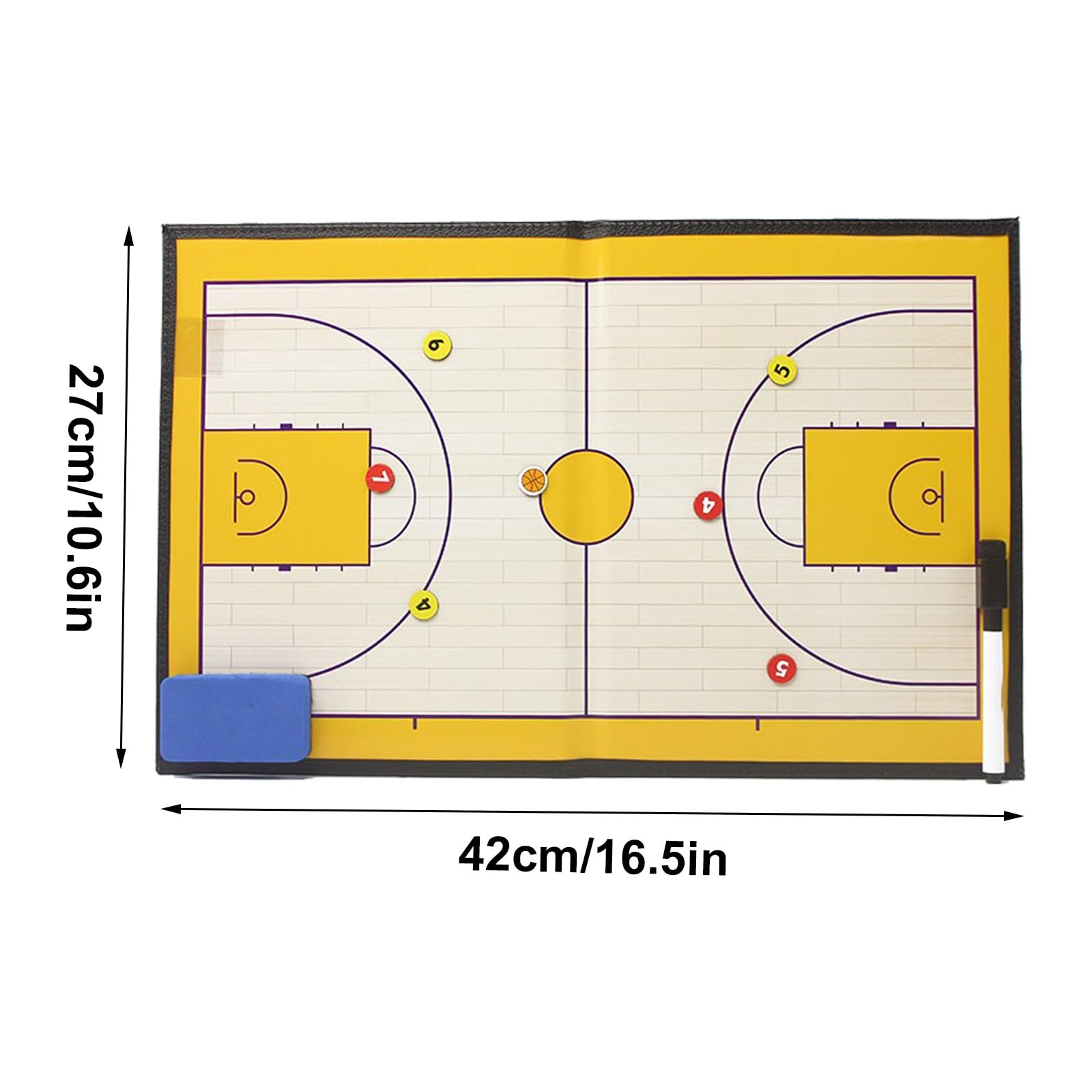 Magnetische Basketball-Coaching-Taktiktafel, Tragbares, Trocken Abwischbares Basketball-Klemmbrett for Trainer, Glatte Schreiboberfläche, Spielermarkern, Stift und Radiergummi