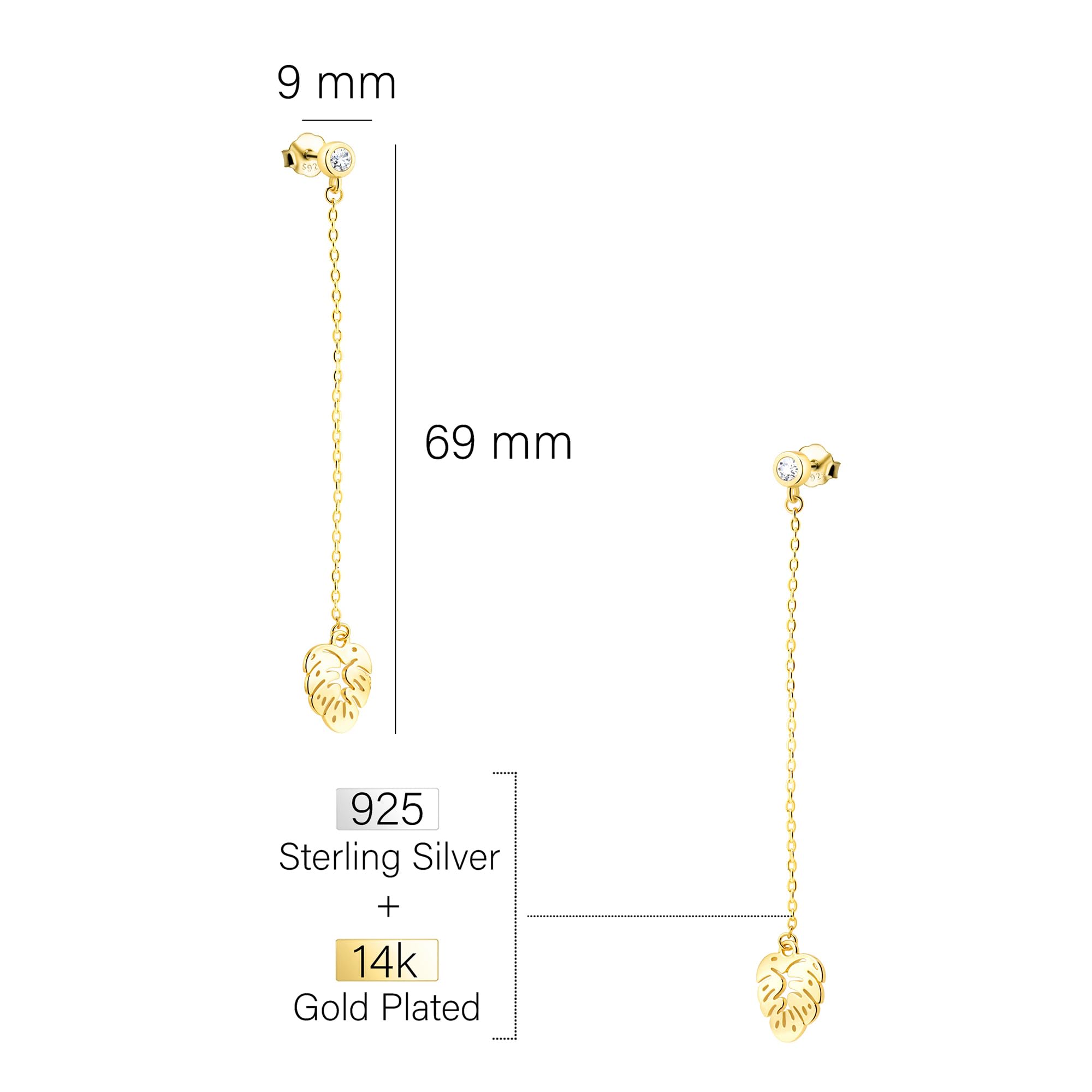 SOFIA MILANI - Damen Ohrringe 925 Silber - mit Zirkonia Steinen - Zirkonia Blatt Ohrhänger