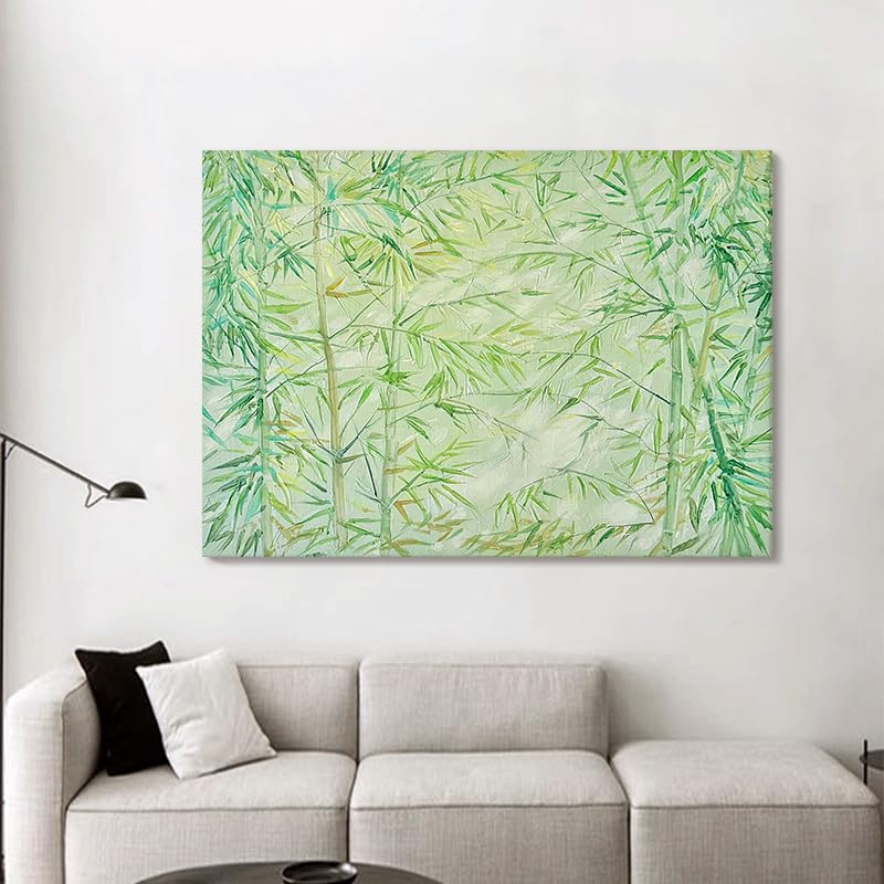 Toile forêt de bambous peinte à la main pour habiller un grand mur vide blanc