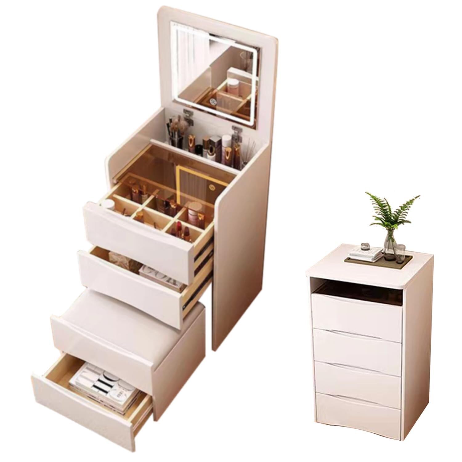 3-in-1 Kaptafel met Opklapbare Spiegel en Verborgen Kruk - Compact 3-in-1 Kaptafel met Opklapbare Spiegel en Verborgen Kruk - Compact