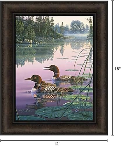 'Northern Splendor' por Kim Norlien - Cuadro enmarcado de 16 x 20 Loons Pair Baby Lake Swimming Birds
