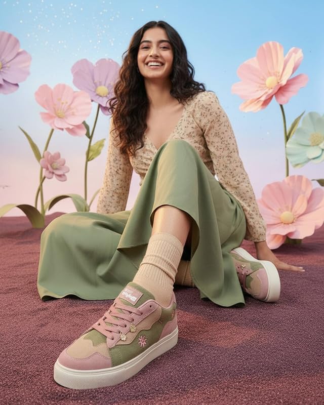 Image of Bacca Bucci Blossom Women's Sneakers - Genuine Leather Casual Shoes with Floral Accents & Metal Lace Charms | High-Energy Colorways | All-Season Comfort & Style