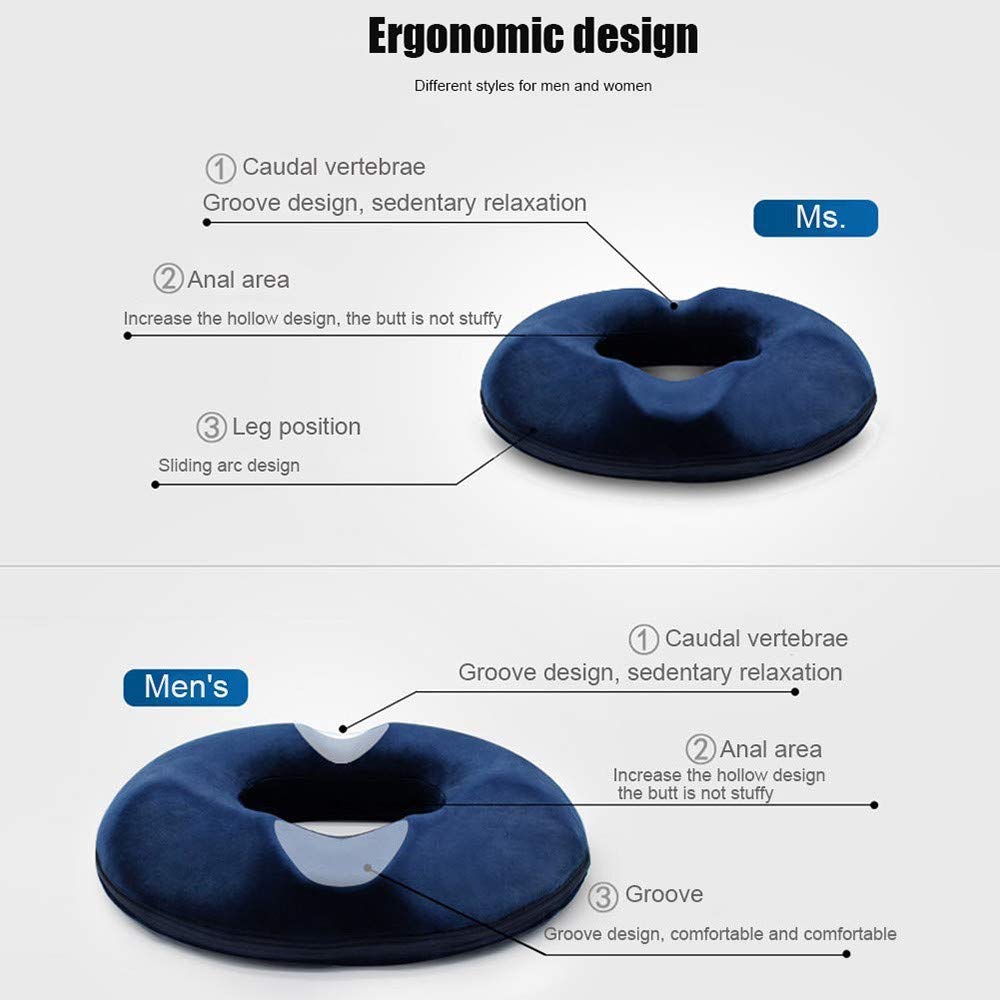 Coussin de Siège de Donut en Polyester, Coussin Orthopédique pour Hémorroïdes, Ergonomique Coussin Anti Escarres, pour Chaise Bureau Auto Voiture Fauteuil Roulant, 44cm x 41cm (Noir)