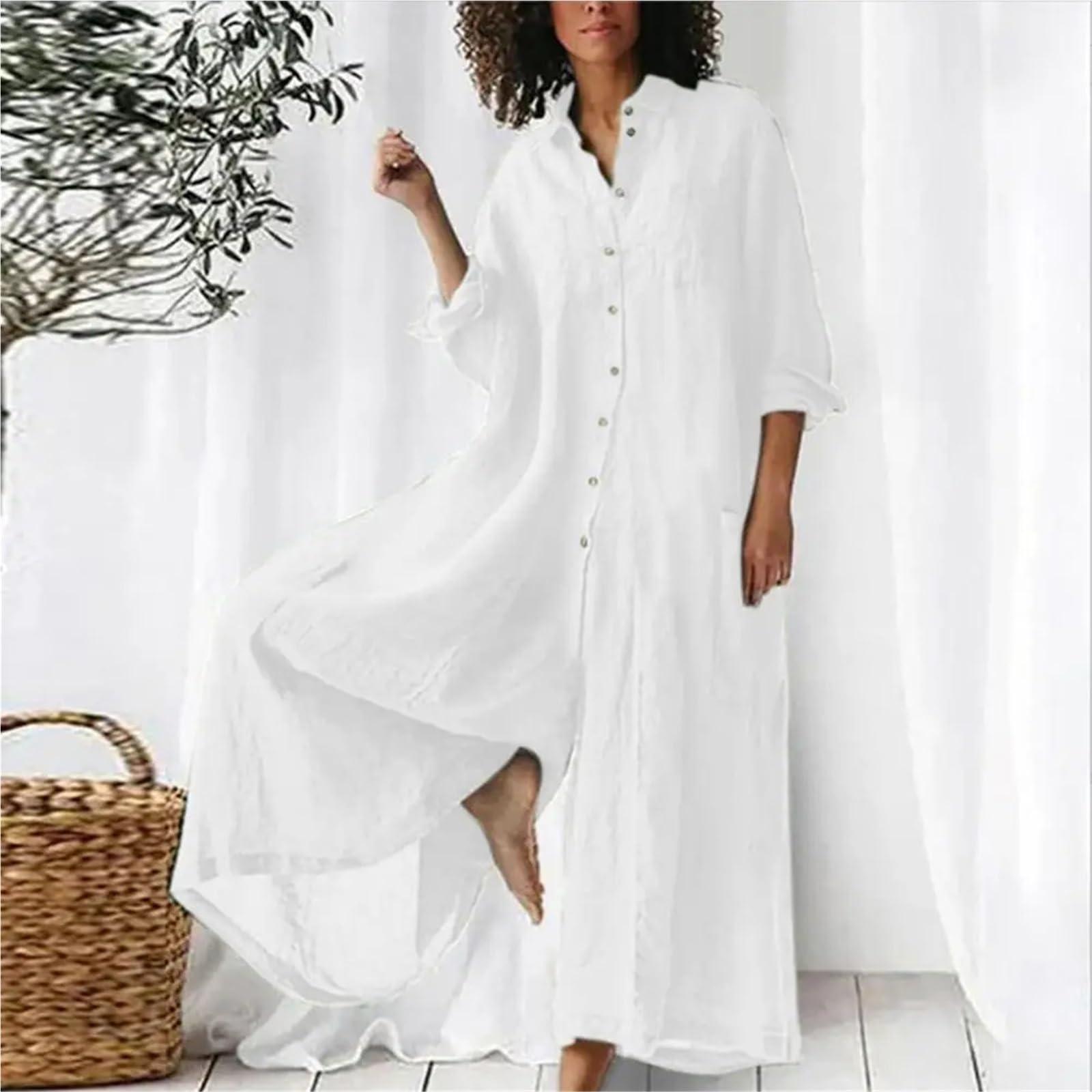 Tuta Intera in Lino da Donna Tuta da donna in lino di cotone oversize con bottoni vintage tuta spiaggia casual estiva pantaloni larghi pagliaccetto ampio