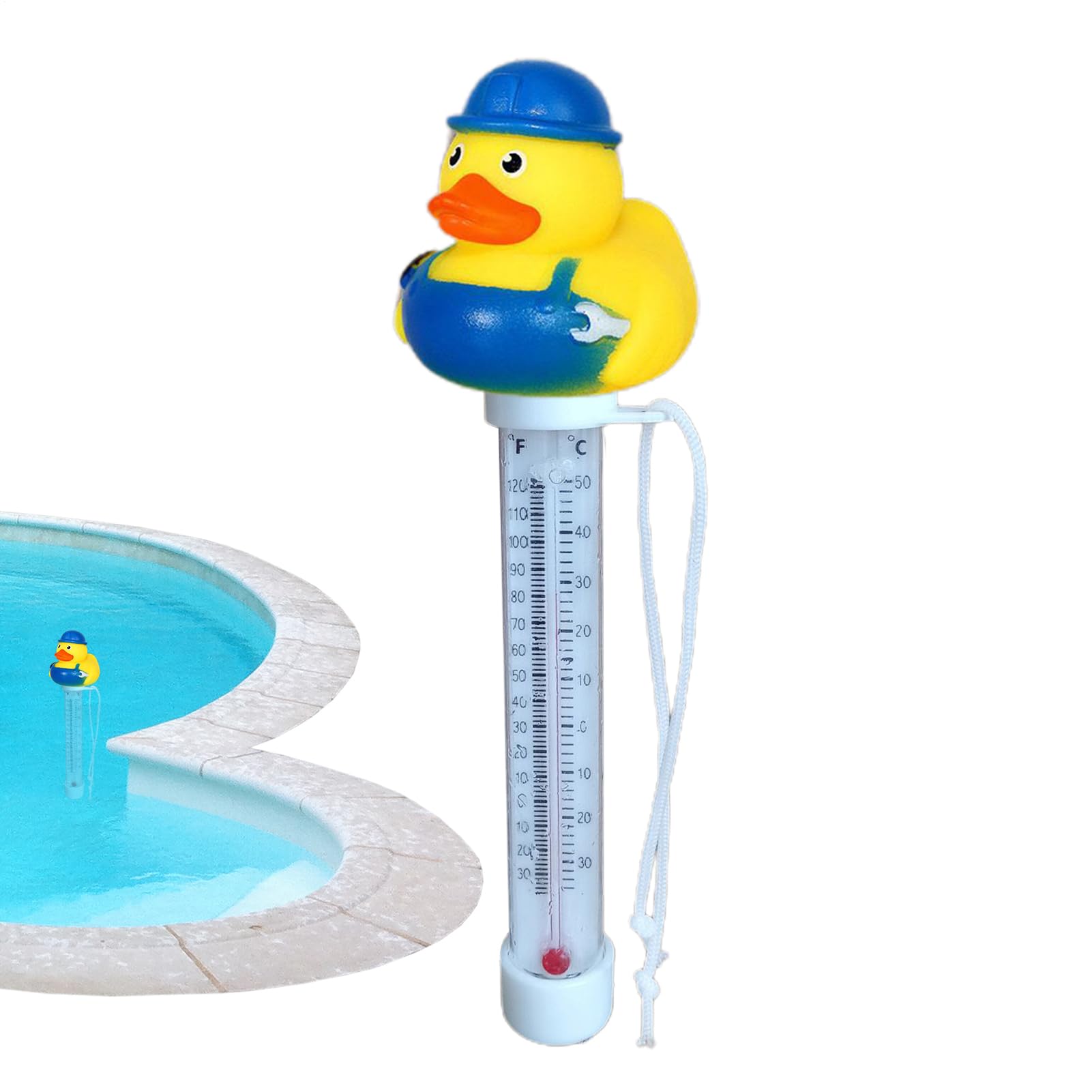 Pool Water Thermometer - Floating Rubber Duck Water Thermometer,With Rope Design,Water Temperature Meter For Indoor And Outdoor Pools, Hot Tubs, Spas And Ponds