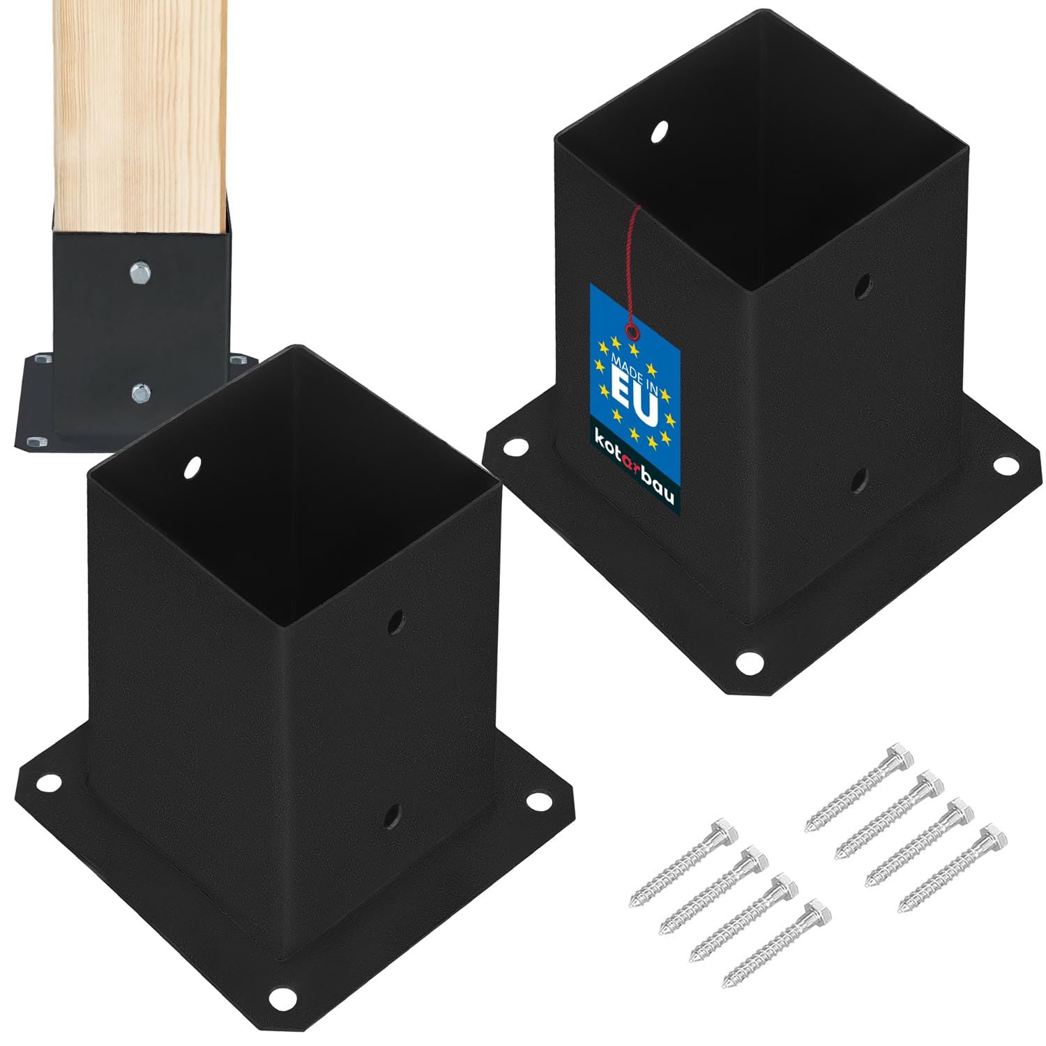 KOTARBAU® 2 pcs Fence Post Support - Post Base - Powder Coated Steel - 90x90 mm (3.54x3.54 in) - Black - Bolt Down Support - Heavy Duty - for Wooden Beams - Weather Resistant