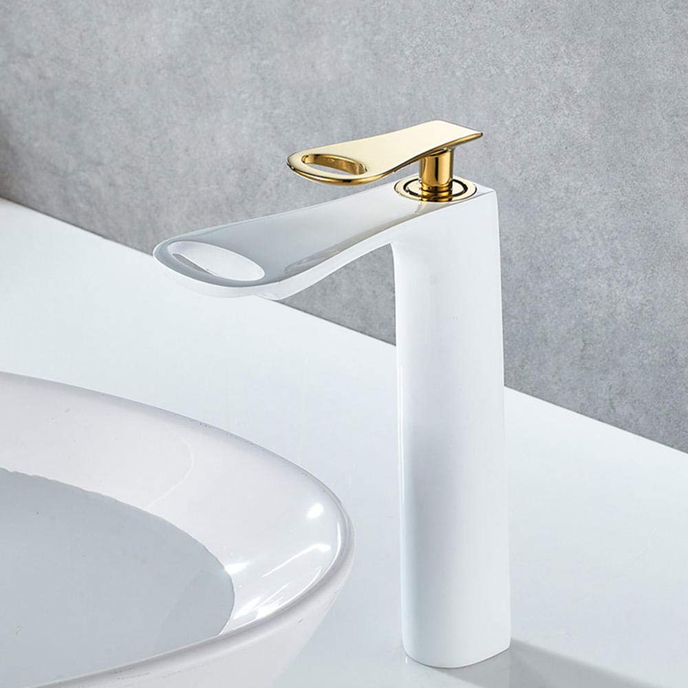 Robinets de lavabo cascade monotrou mitigeur eau chaude et froide doré