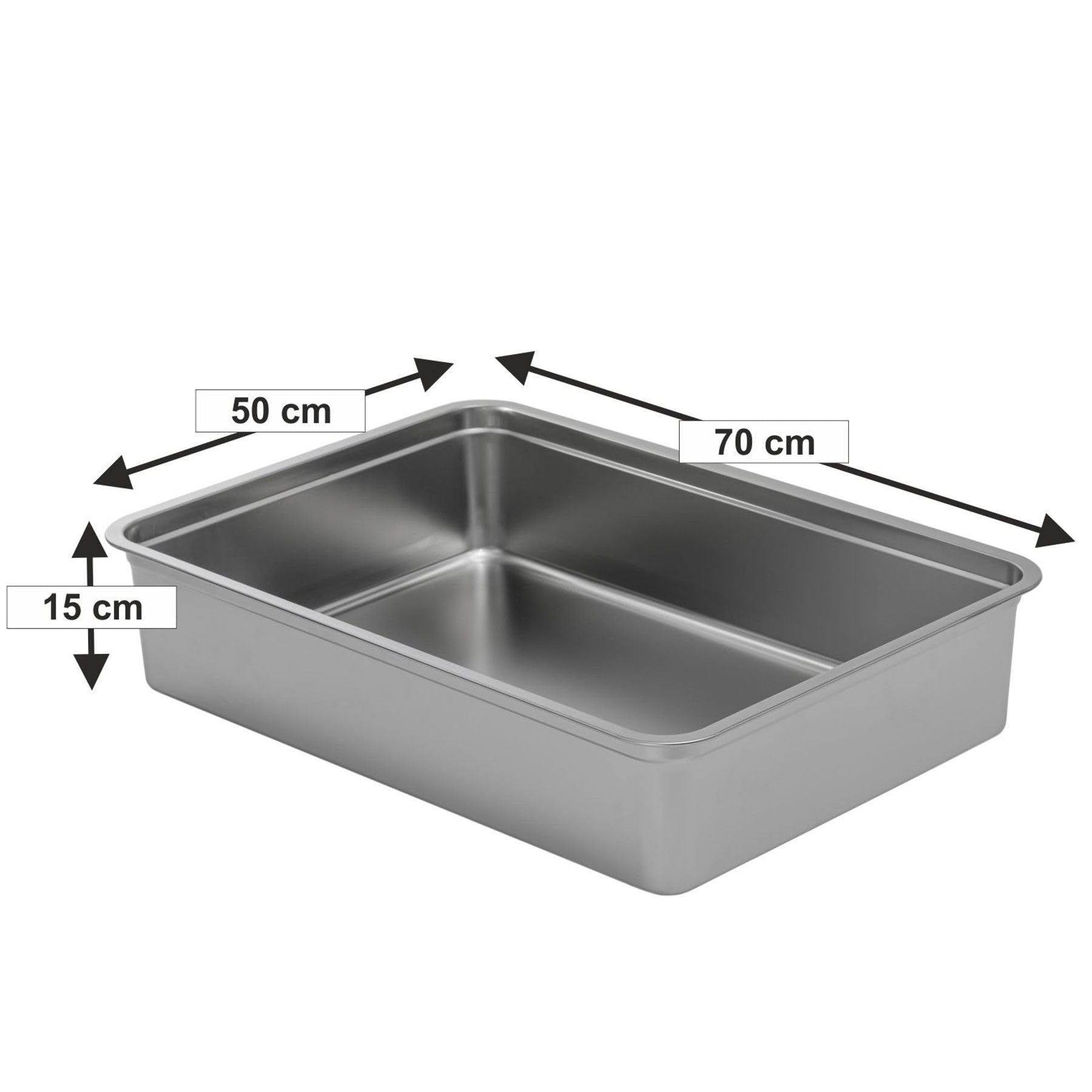 Vaschetta inferiore in acciaio inox, per lettiera per gatti, 70 x 50 x 15 cm
