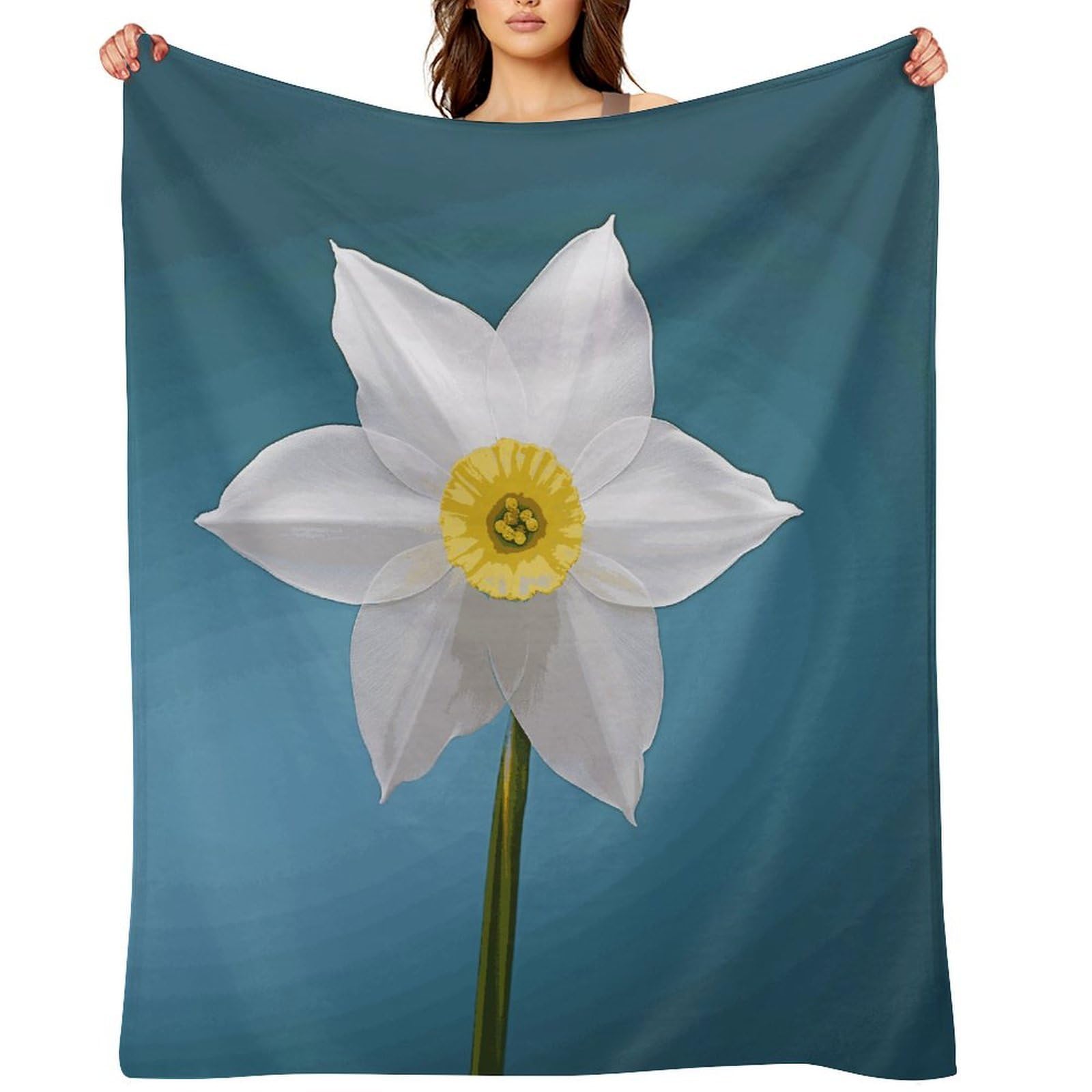 White Daffodil Blankets Flannel Soft Blanket for Couch Warm Cozy Throw Blankets Fashion Bed Blanket Thick Bath Towel Bedspread Tapestry for Home Supplies Gift 50"x60"