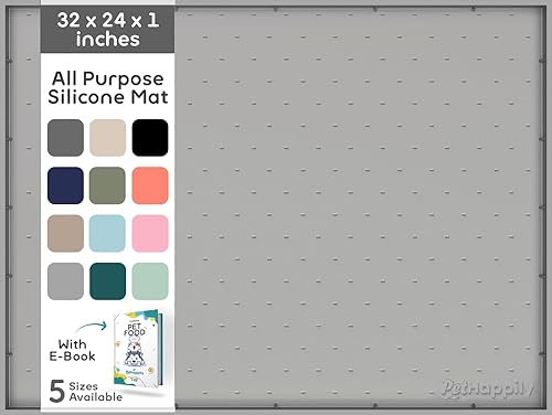 Miniatura 42 de Tapete grande de silicona para cuencos de comida y agua, 24 x 15 pulgadas, bordes elevados para evitar derrames, impermeable, protege el suelo