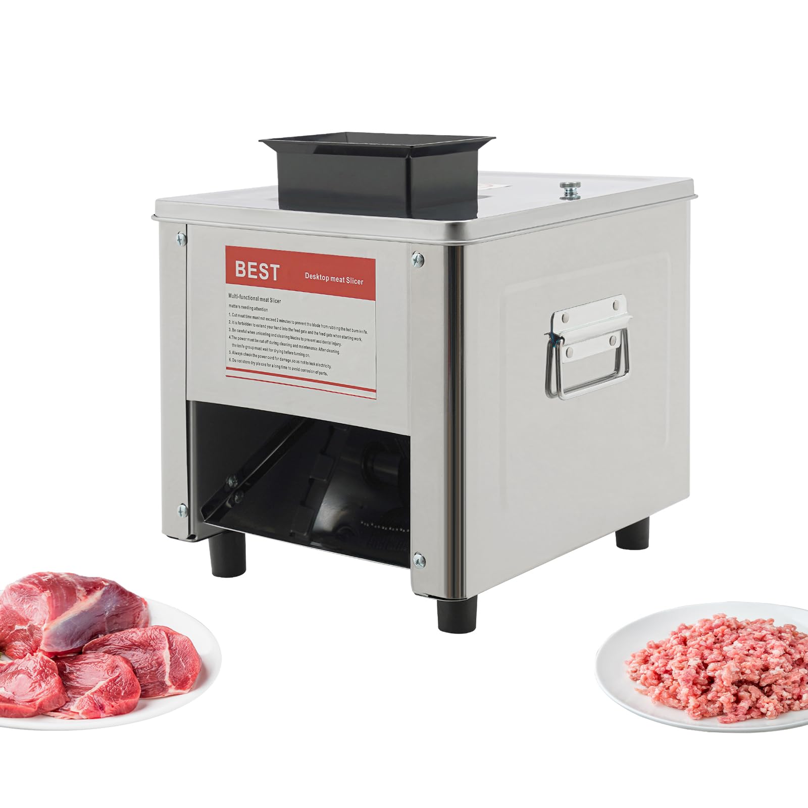 Electric Meat Cutter Vegetables Boneless Chicken Lamb Beef Cutting Machine Stainless Steel Meat Slicer for Home and Commercial, Slicing/Dicing/shredding, 330lbs/h,850W, 310r/min (10mm/0.39in)