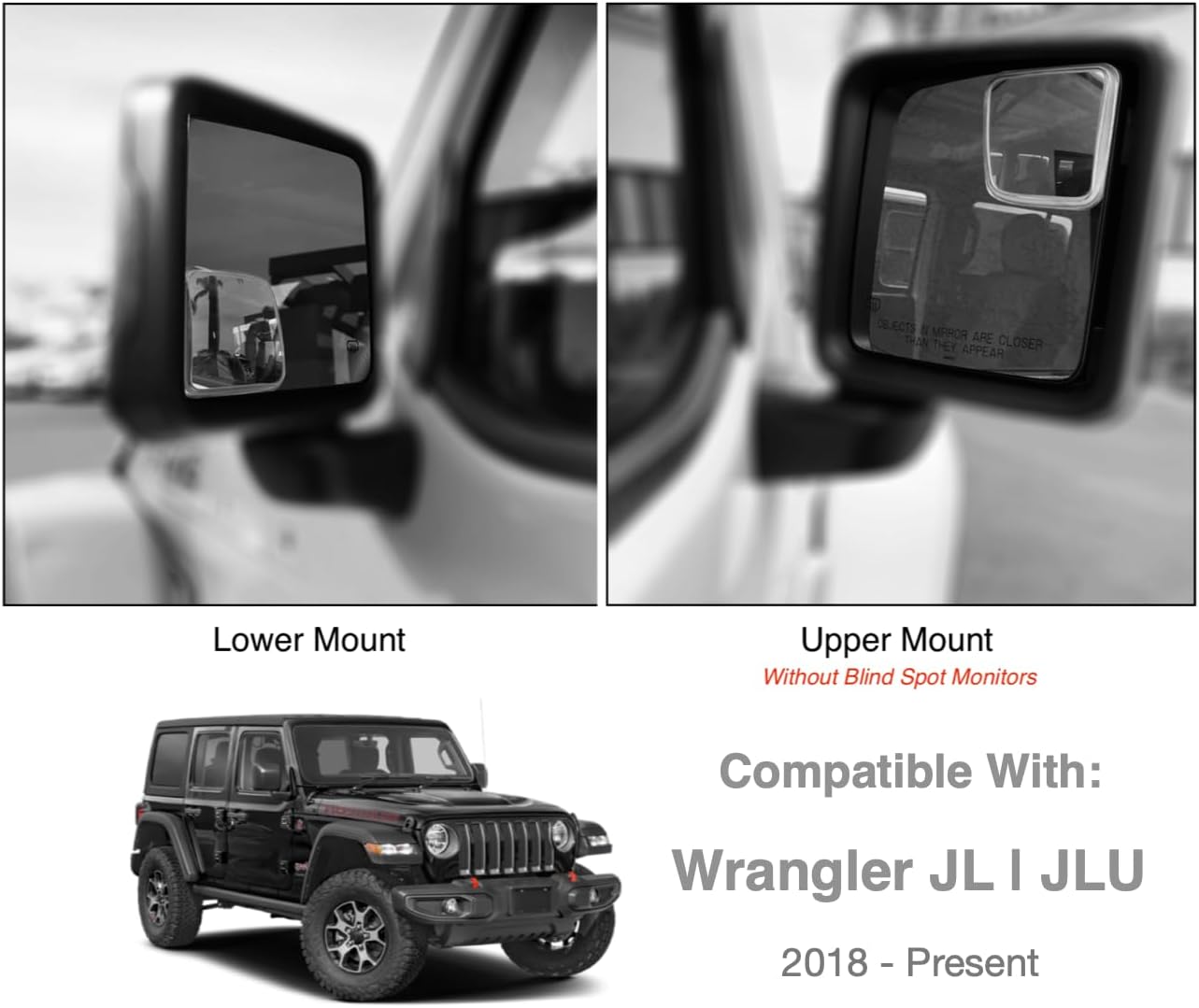 Custom Blind Spot Mirrors- Compatible with JL Wrangler 2018-Present Jeep Wrangler | blind spot mirrors compatible with JL Wrangler 2018-Present