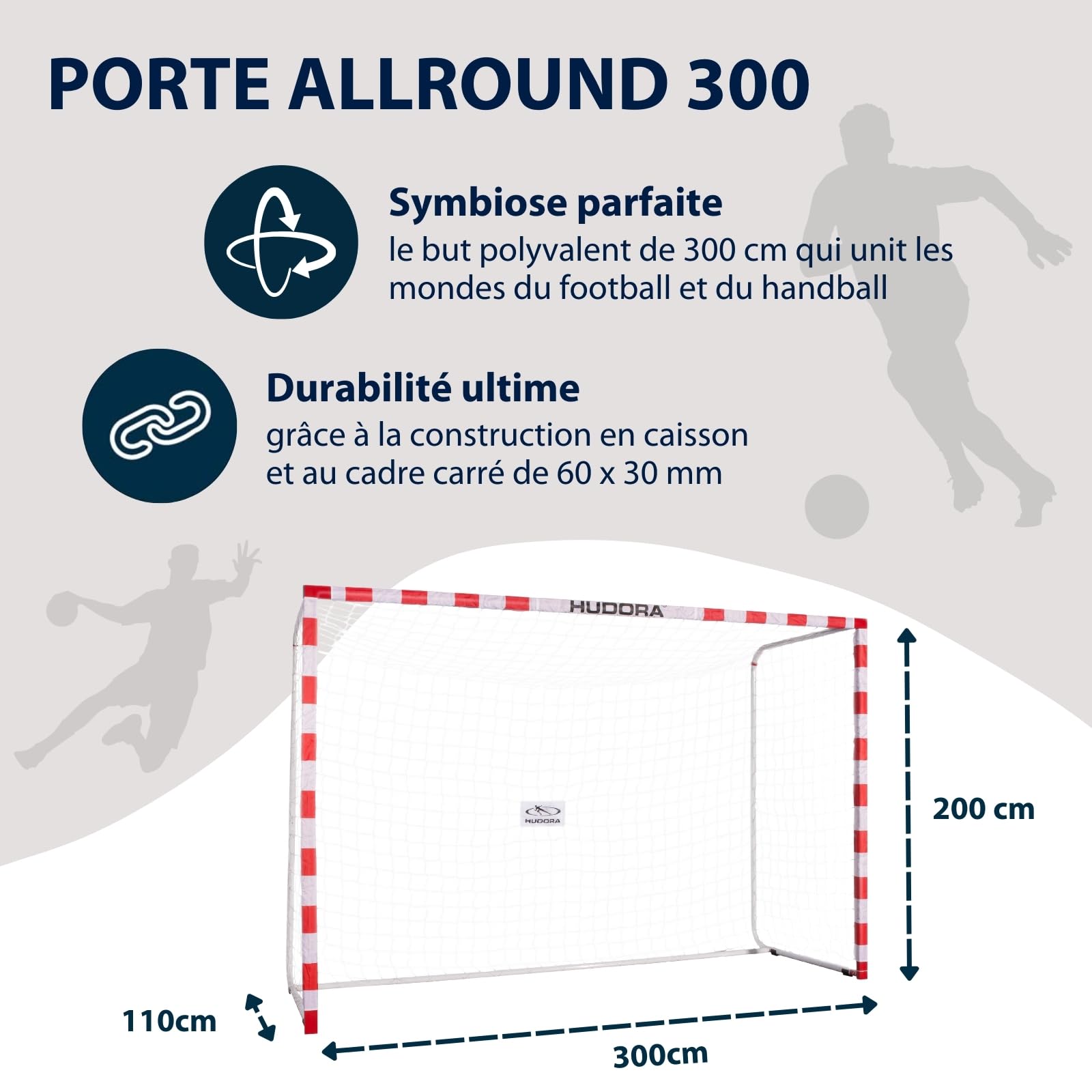HUDORA But de Football Allround 300 - But Stable & résistant pour Enfants & Adultes - Dimensions typiques d'un But de Handball - But d'extérieur de qualité pour s'amuser & s'entraîner