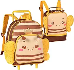 Kit Escolar Infantil, Mochila com Rodinha 13" e Lancheira Térmica 9", Desenho de Borboleta e Abelha, para Meninas, Clio Pets (Abelha)