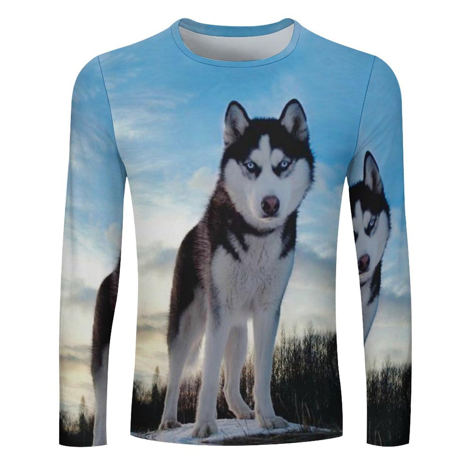 Siberian Huskies Men's Long Sleeve T-Shirt Crewneck Sweatshirt Casual Tee Soft Pullover Shirt Tops