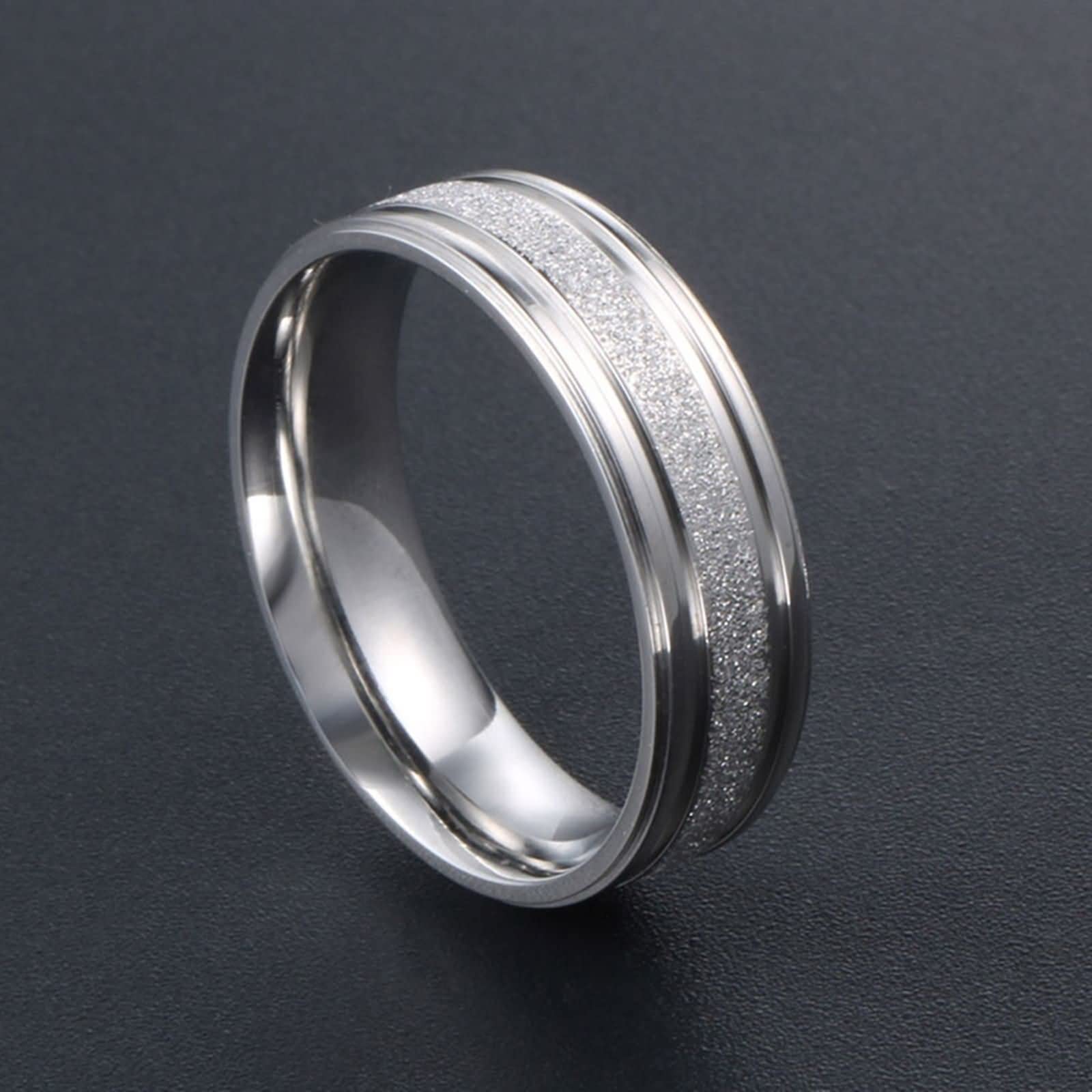Anillo Hombre Anillos Mujer,Anillo Personalizado Pareja Anillos Unisex Acero Inoxidable 6.6MM Anillo Plata con Redondo Mate Anillo Promesa Pareja