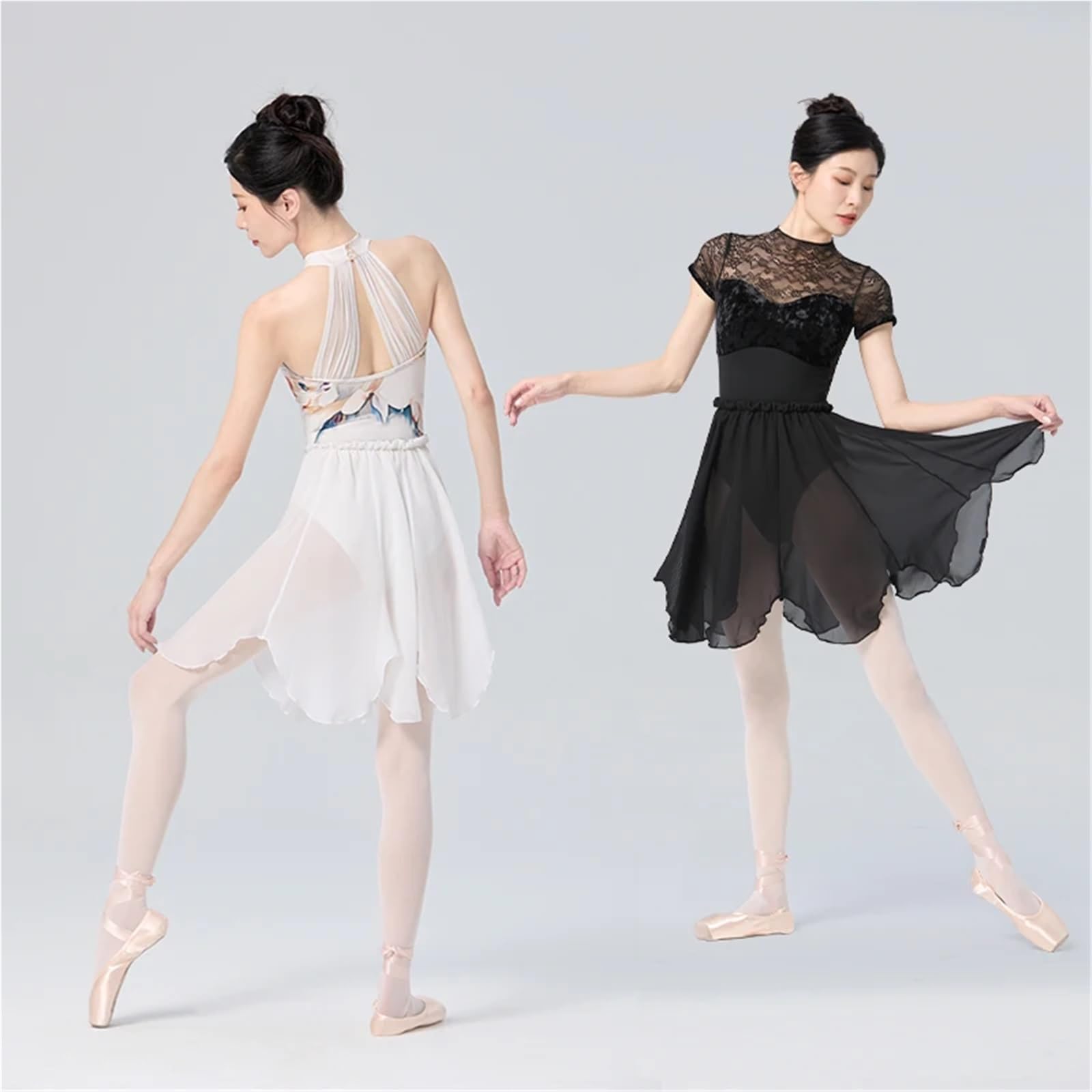 Faldas de Ballet for Mujer, Cintura elástica, Color Blanco y Negro, pétalos, Longitud Media, Falda Gasa, tutú Bailarina