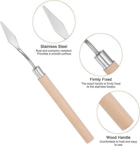 Miniatura 4 de HARFINGTON 2pcs No.7 Paleta Cuchillos 0.394 in Ancho Acero Inoxidable Pequeña Espátula Puntuosa Pintura Cuchillo de Paleta con Mango de Madera para