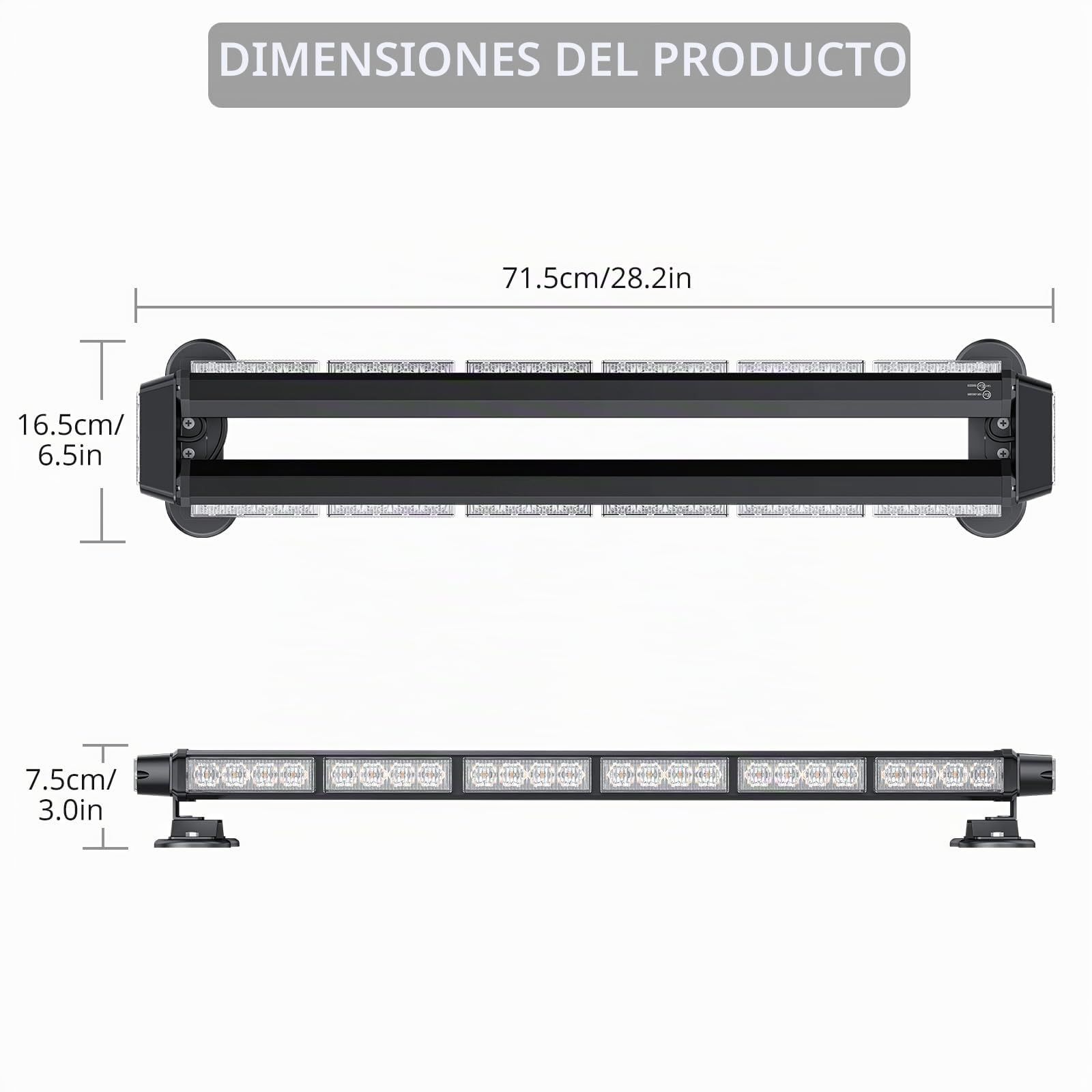 Justech 54LED Luz Estroboscópica Coche,54W Barra Luz de Emergencia,27 Modos Flash,IP65 Impermeable,Base Magnética,12 V/24 V Luces de advertencia Ámbar con 5M Cable para Coche Camión Remolque