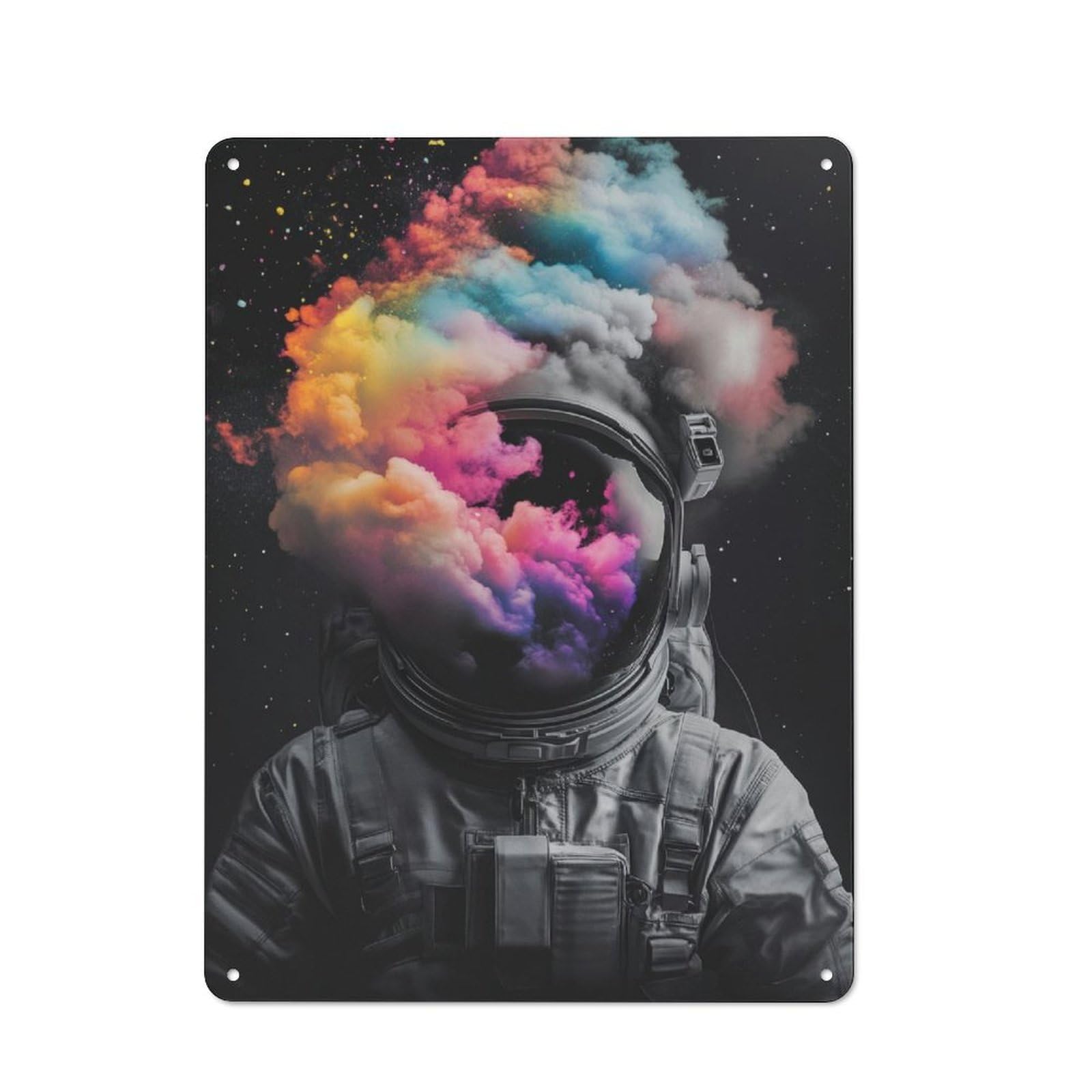 Junmoney Astronaut With Colorful Nebula Tin Wall Plaque 40X30cm With For Dining Room Or Kitchen, For Vintage Wall Decor Fans, For Themed Room Decoration