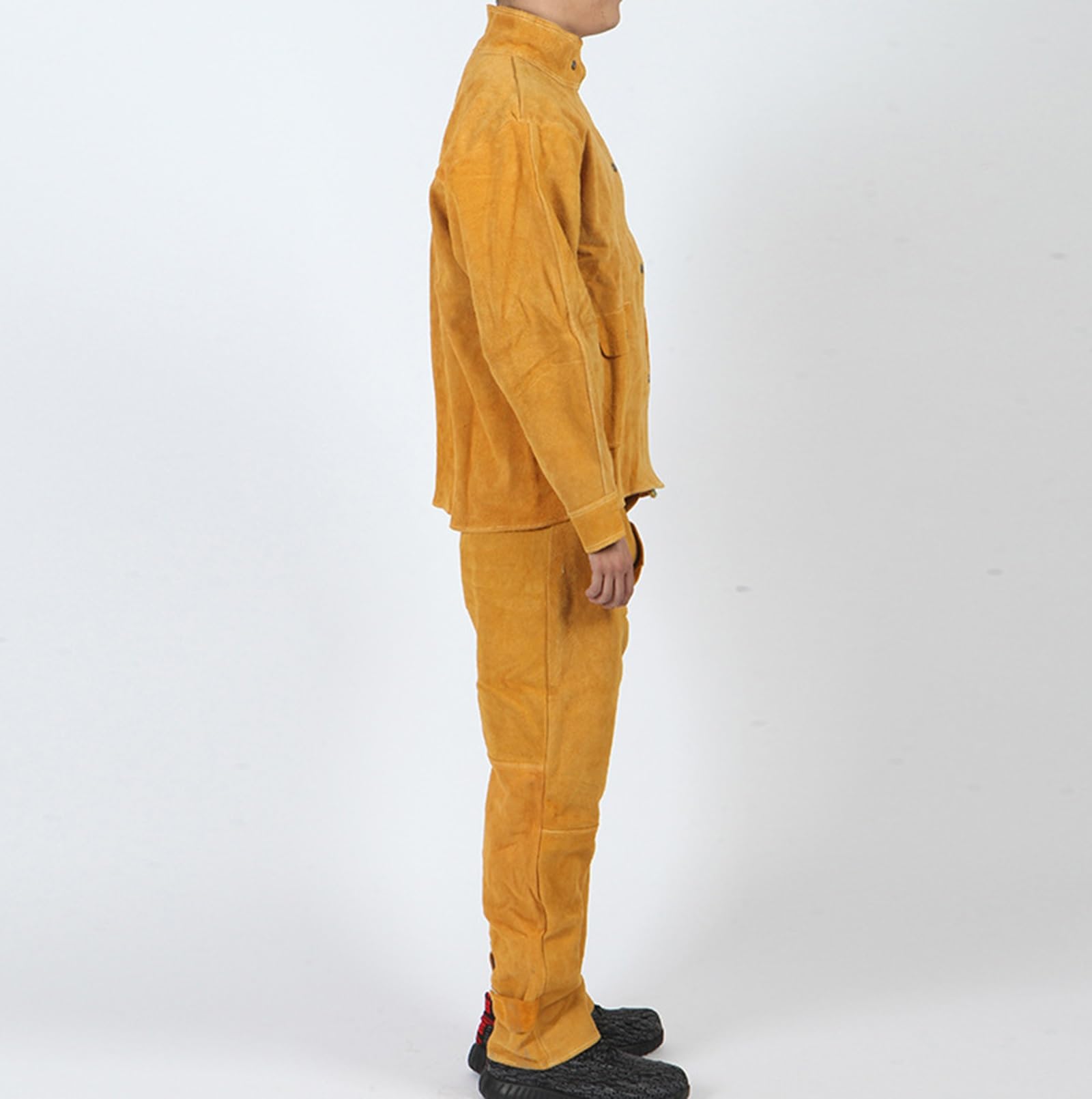 Abbigliamento da Saldatura in Pelle Giacca Spaccata Resistente al Calore e Alla Fiamma con Tasche per Attrezzi Carpenteria Meccanica per Uomini e Donne