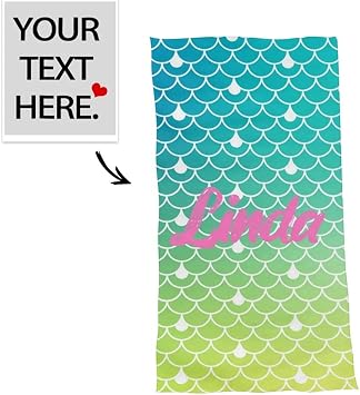 BUY JOY Mermaid Scales Beach Towels, Mermaid Personalized Beach Towels for Women Girl, Large Size Custom BathPool Towel with Name Text 3060 inches (Color 1)