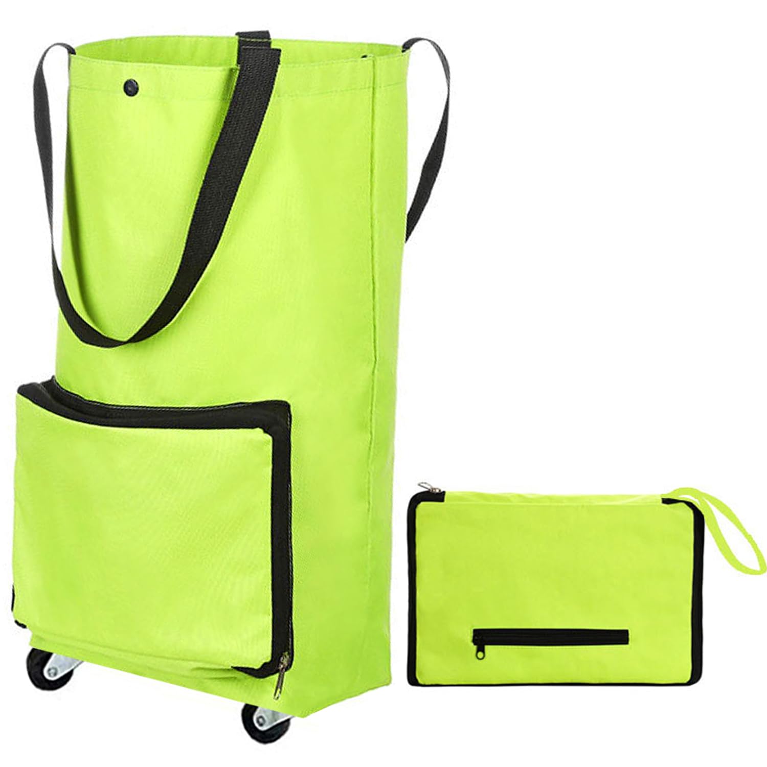 Shopping Bag with Wheels, Portable Trolley Bags Foldable Tote Grocery Cart, Reusable and Collapsible Utility Bag, 360° Swivel Wheels, Large Capacity for Travel and Home (Green)