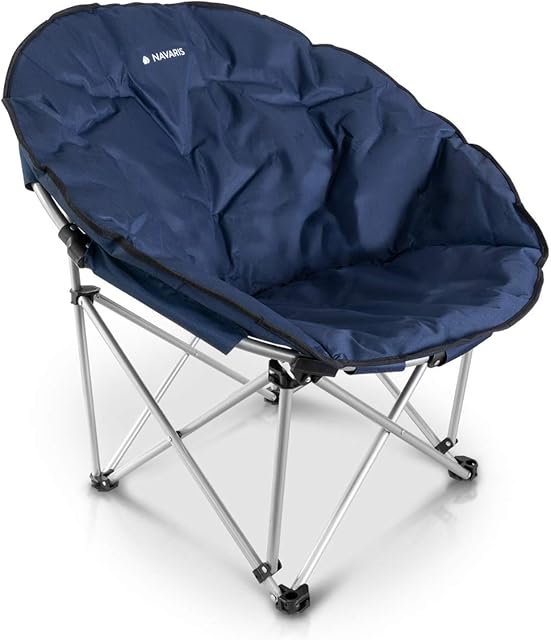 Navaris Folding Moon Chair - Foldable Round Padded Seat for Adults or Kids - Perfect for Garden, Camping, Travel, Occasional Use - Size S, Dark Blue
