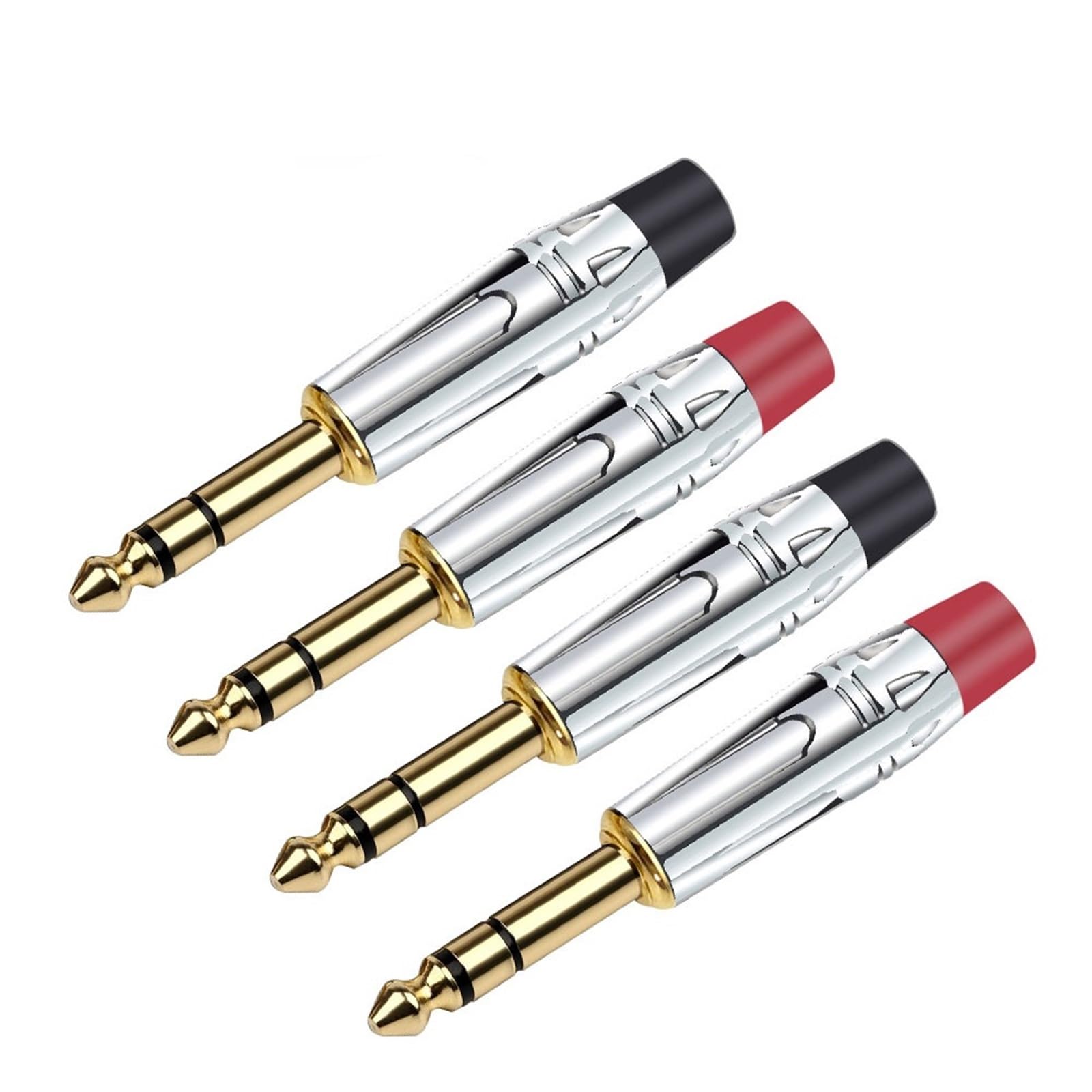 2 connettori jack da 6,35 mm a 3 poli stereo maschio da 6,35 mm per cavo di saldatura in ottone, presa per microfono (rosso)