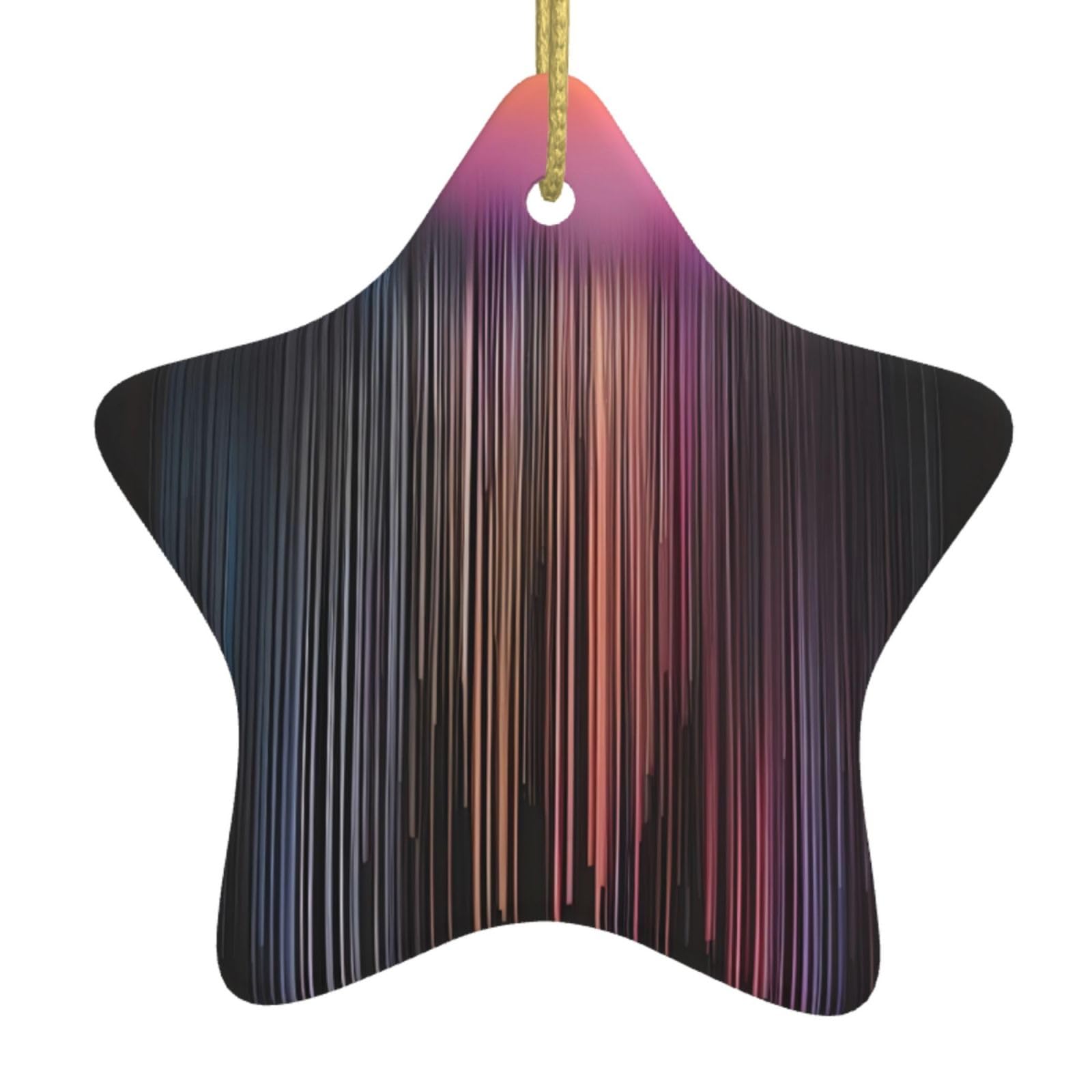 Colorful Rainbow rain Christmas Ceramic Star Pendant with Punched Holes and Gold Wire Rope, Christmas Tree Home Decoration