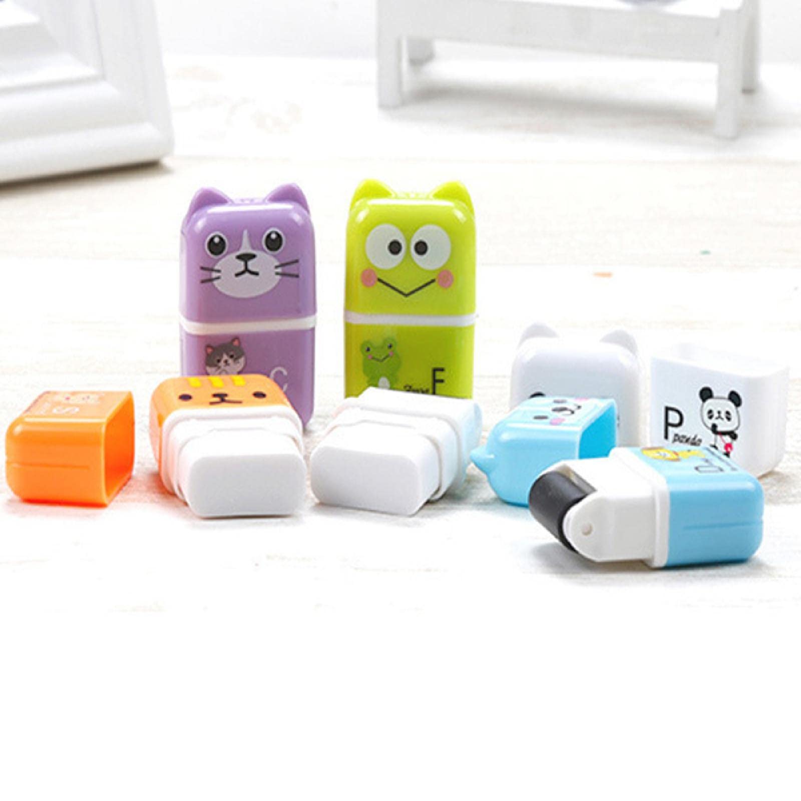Gomme da matita in gomma da 24 pezzi, gomma da cancellare rettangolare colorata a forma di animale dei cartoni animati, gomme da cancellare per ufficio scolastico