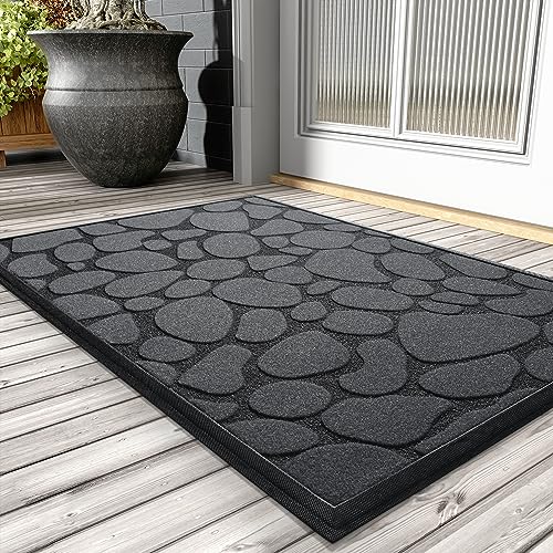 Door Mat Outdoor Indoor Entrance Doormat-Front Door Welcome Mat Inside Outside Door Mats for Home Entrance-Entryway Entry Mat Durable Absorbent Non Slip Dirt Trapping-Grey 17”x30”