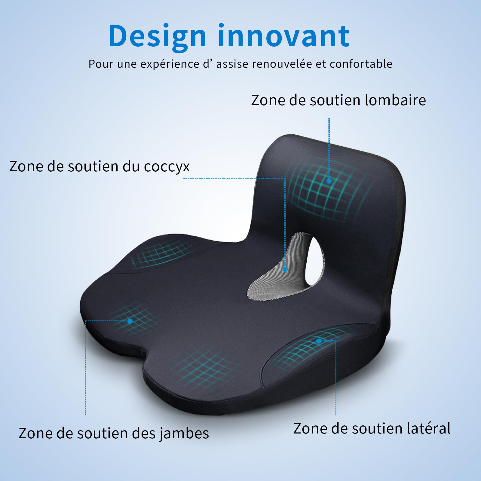 Cojín de asiento de coche con memoria de forma con soporte lumbar, comodidad ergonómica para la espalda, ideal para viajes largos, oficina, camión, conductor, funda extraíble y lavable. (Negro)