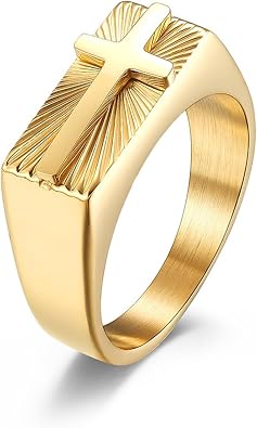 Cross Jesus Religious Christian Signet Band Ring fo Men Women | stainless steel cross signet ring multi tones religious jewelry gift for men