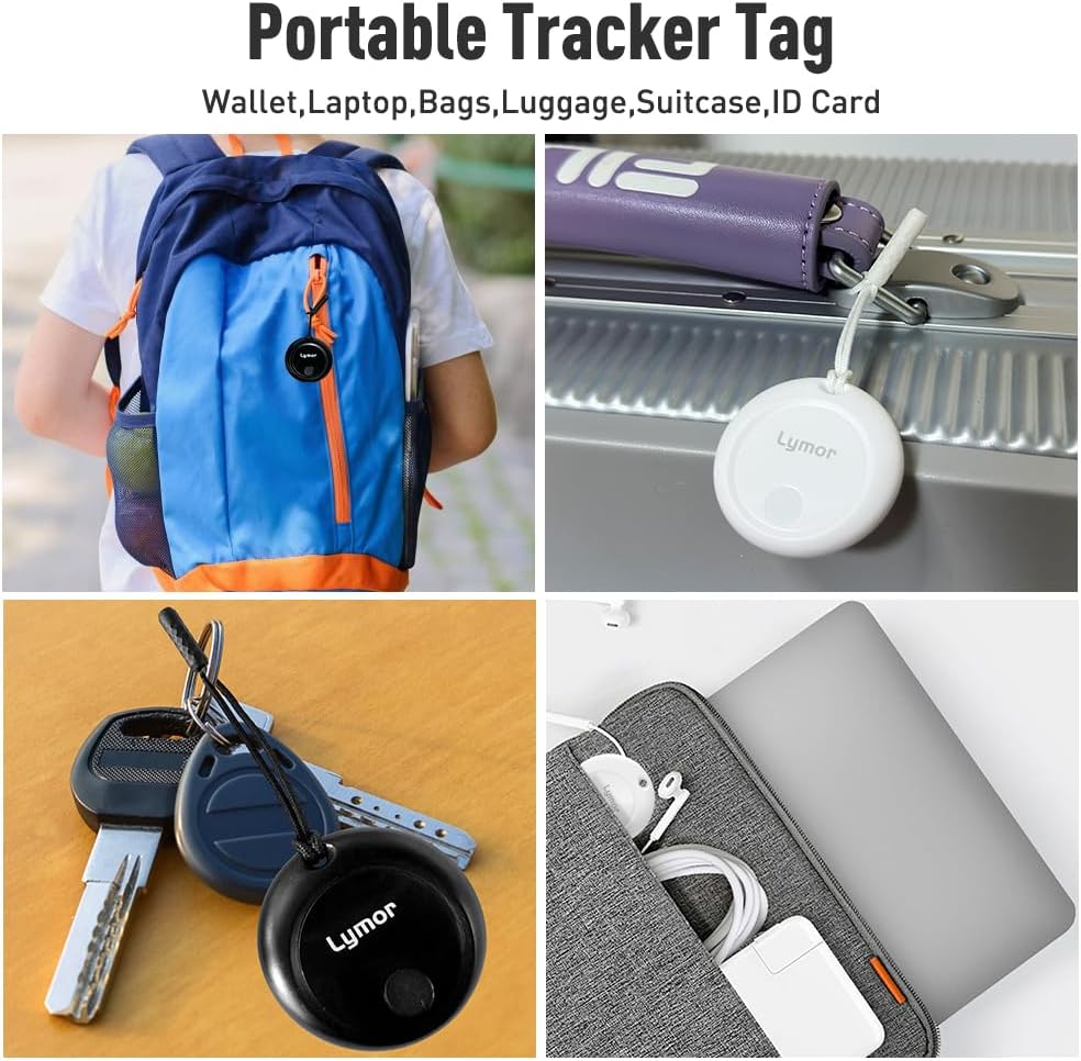 AirTag, Item Finders Bluetooth Tracker Locator for Keys Luggage Bags Wallet, Works with Apple Find My -iOS Only - 4 Pack Black White - Image 4