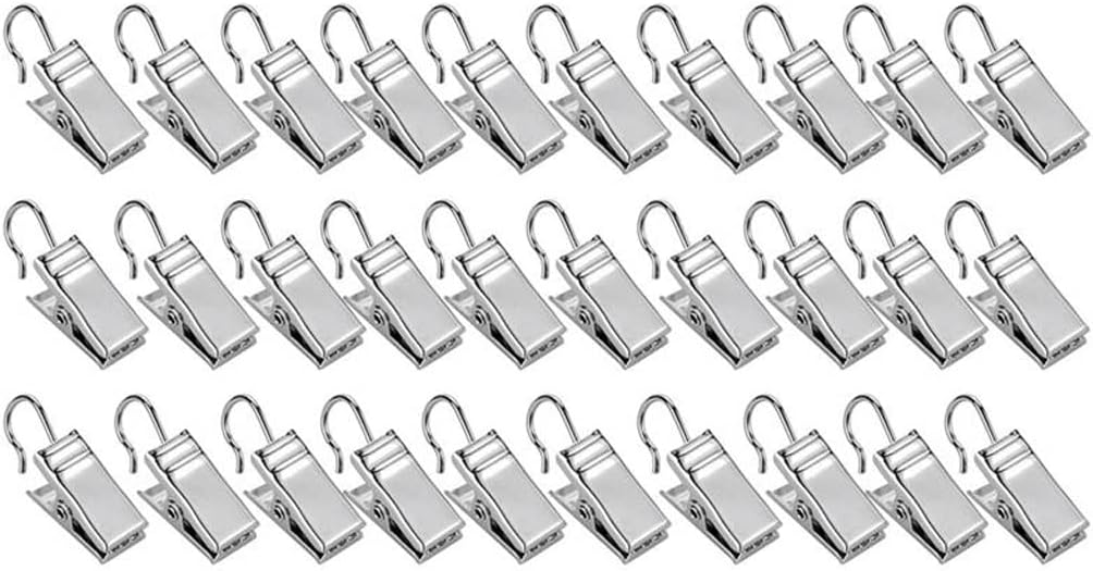 30 Pcs Curtain Clips Hook Heavy-Duty Metal Silver Socks Hangers Photo Clips Curtain Hook Clips for Bathroom Outdoors