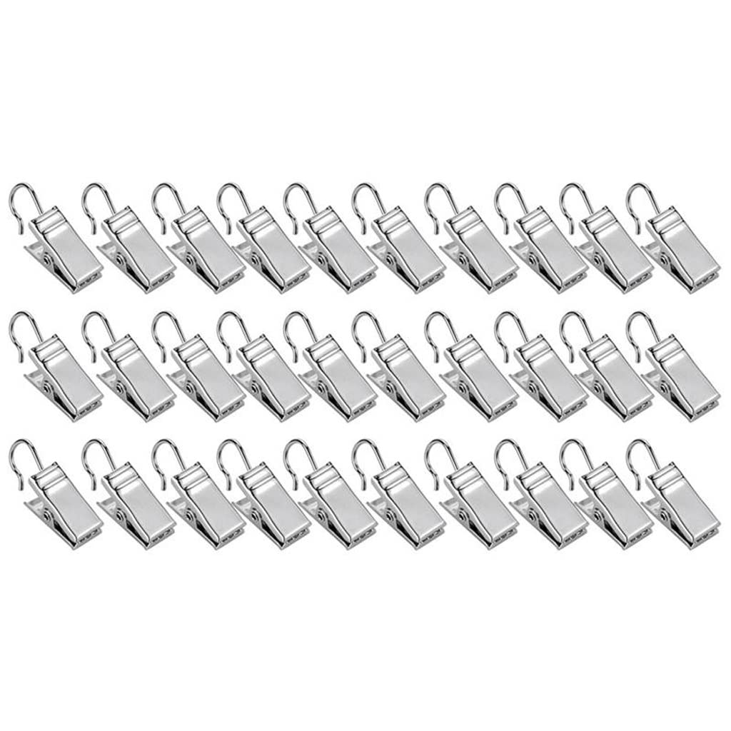 Clips à rideau crochet x30 en métal argenté robuste pour suspension de rideaux et chaussettes