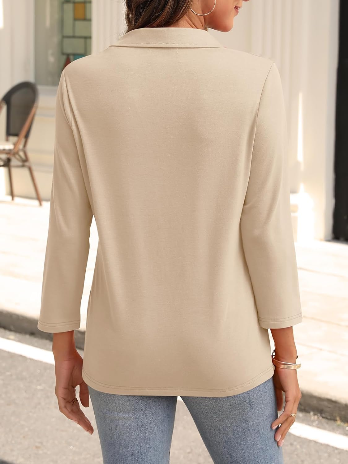 Womens V Neck Polo Shirts 3/4 Sleeve Collared Tops Business Casual Summer Tops Trendy Loose - Image 2