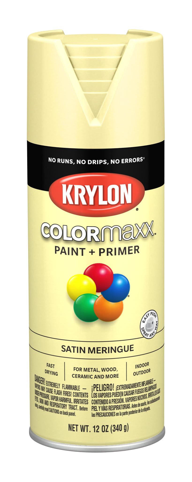 Krylon K05570007 COLORmaxx Spray Paint and Primer for Indoor/Outdoor Use, Satin Meringue Yellow, 12 Ounce (Pack of 1)
