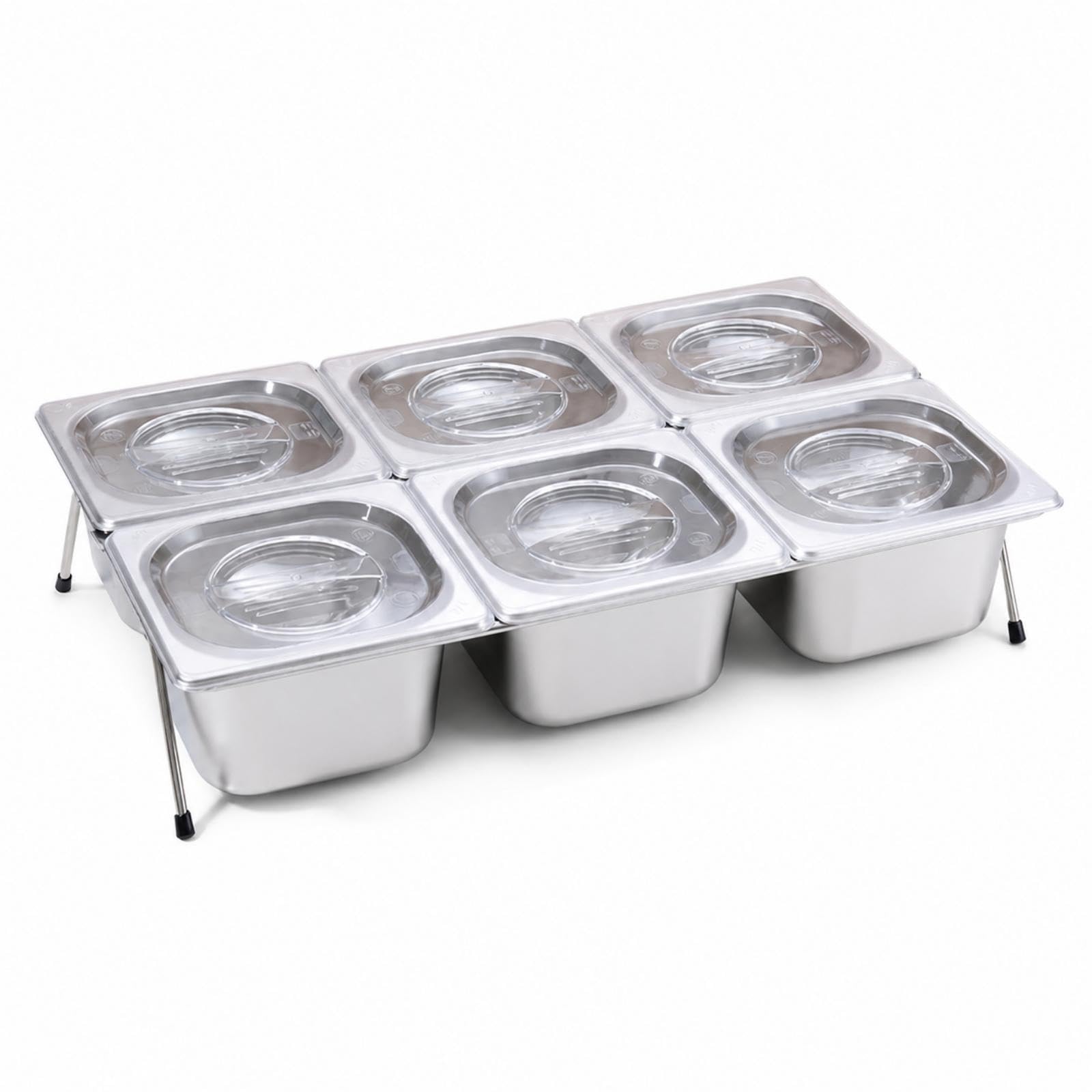 Condiment Dispenser with 6 Compartments Stainless Steel Food Tray Commercial Six-Compartment Food Tray for Buffets, Restaurants 6-grid 10cm-11cm-image-36