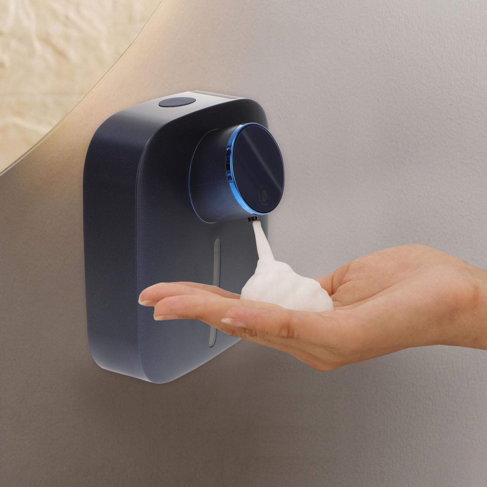 ABOOFAN Automatischer Seifenspender Zur Wandmontage Berührungsloser Schäumender Handseifenspender Freihändiger Seifenbehälter für Badezimmer Küche Blau