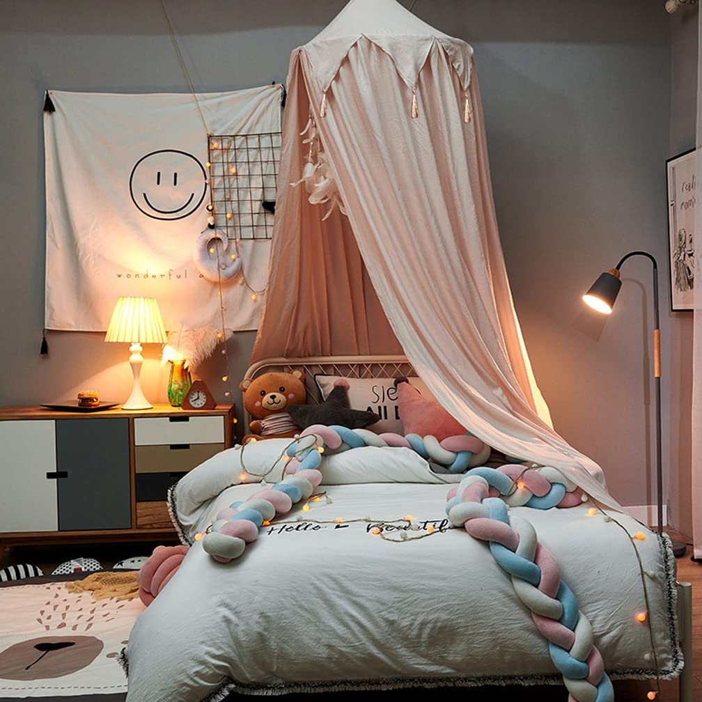 Lit à Baldaquin Bébé Coton Moustiquaire Enfant Ciel de Lit pour Chambre à Coucher (Rose,Taille unique)