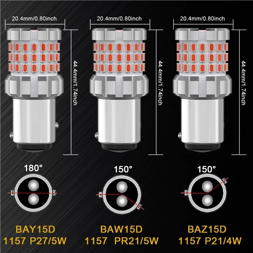 2 pezzi 4000lm 1157 P21/5W BAY15D LED BAW15D PR21/5W Luci di stop Canbus BAZ15D P21/4W Lampadina di coda e stop Lampada di segnalazione DRL automatica(1157 BAZ15D P21-4W)